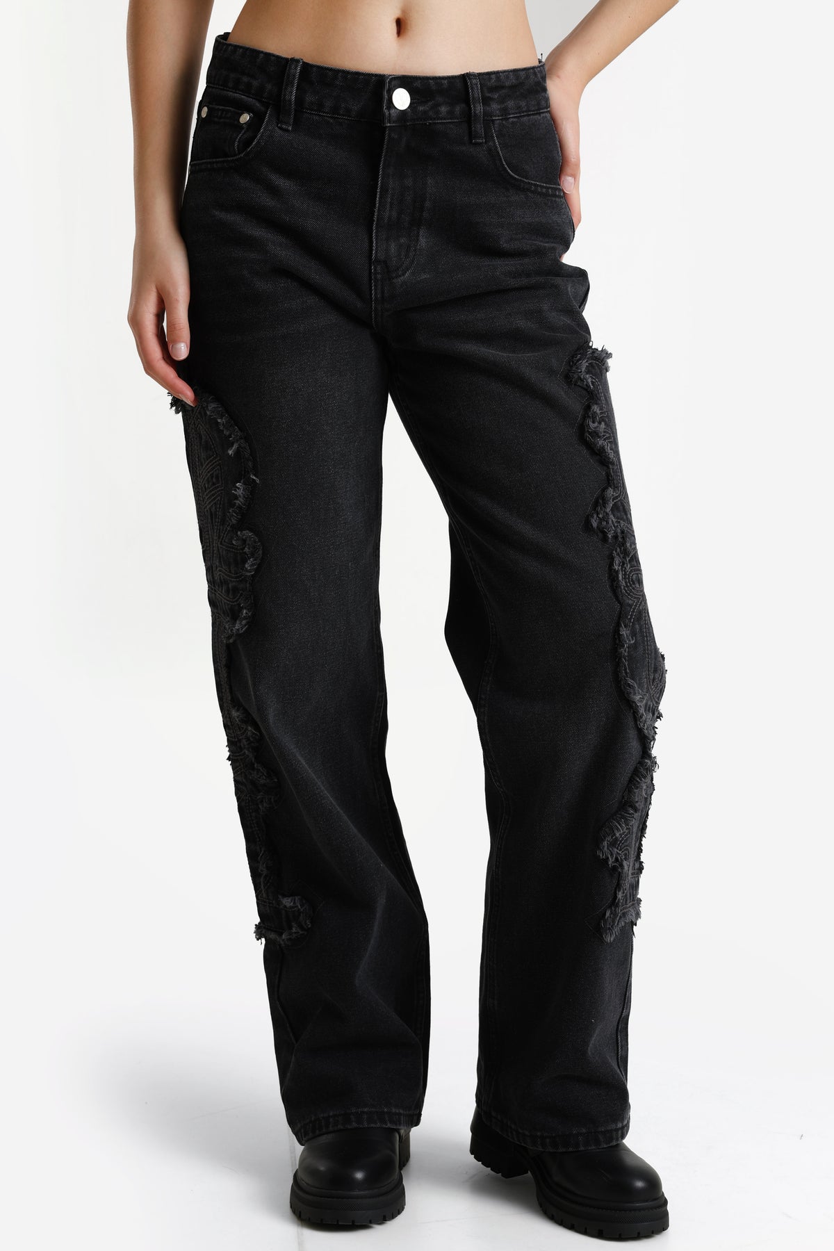 Straight Fit Jeans - Gewaschen Schwarz
