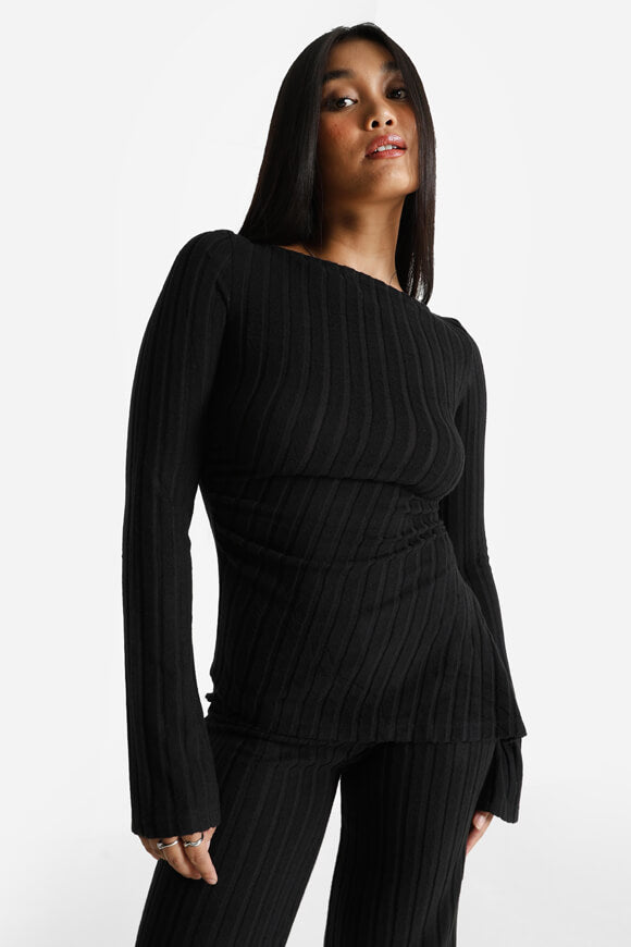 Gerippter Strickpullover - Schwarz