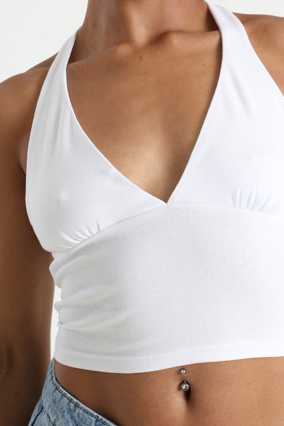Cropped halter neck top - White