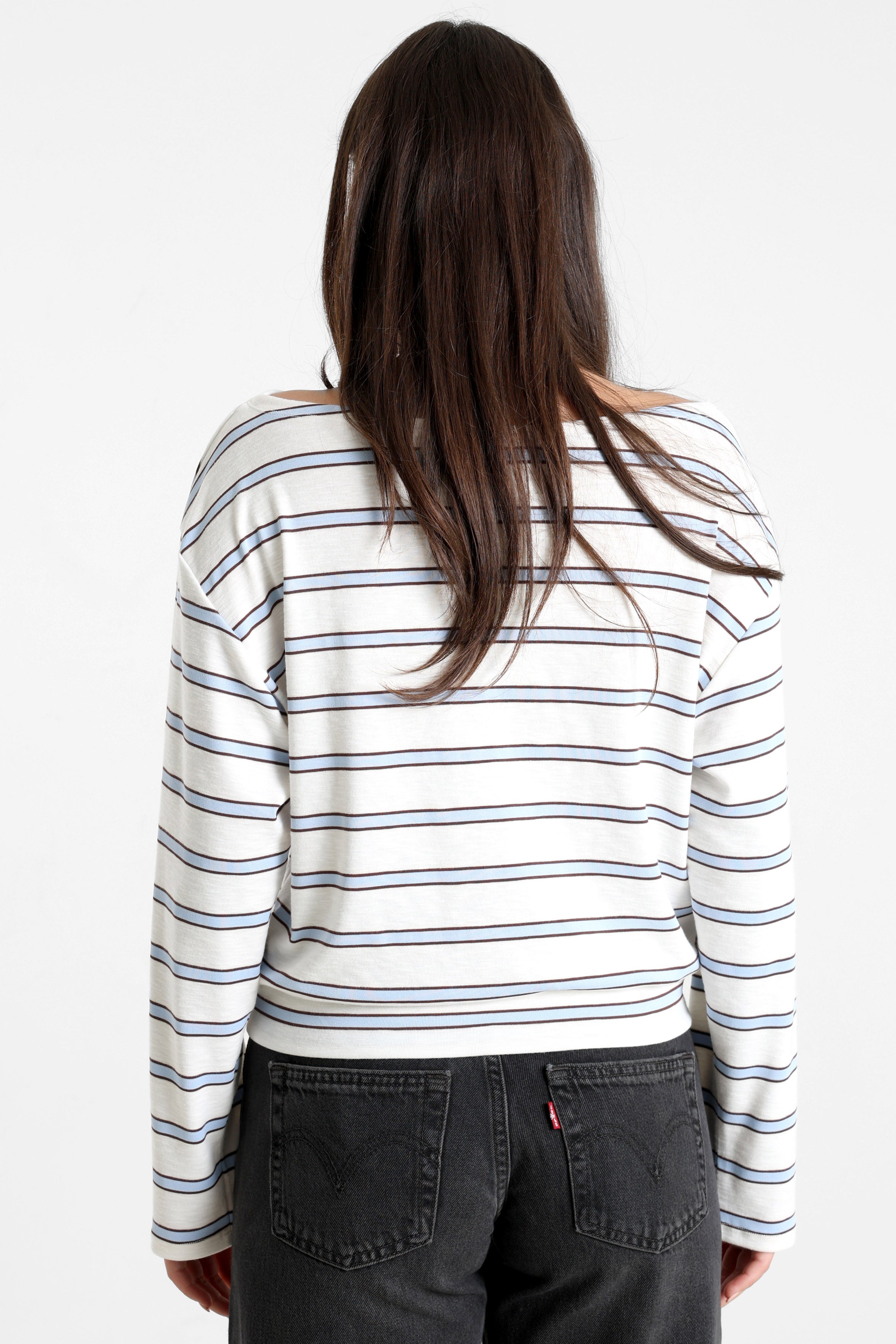 Long-sleeve shirt - Offwhite + Light Blue + Brown