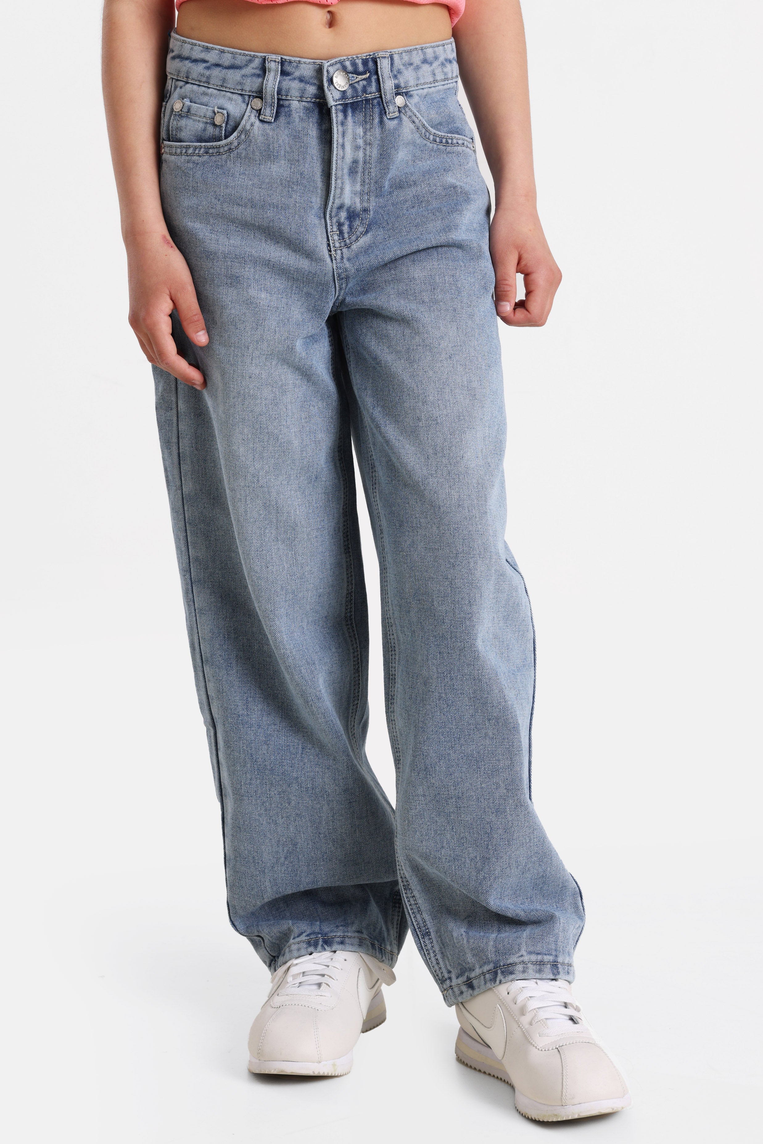 Wide Leg Jeans - Gewaschen Blau