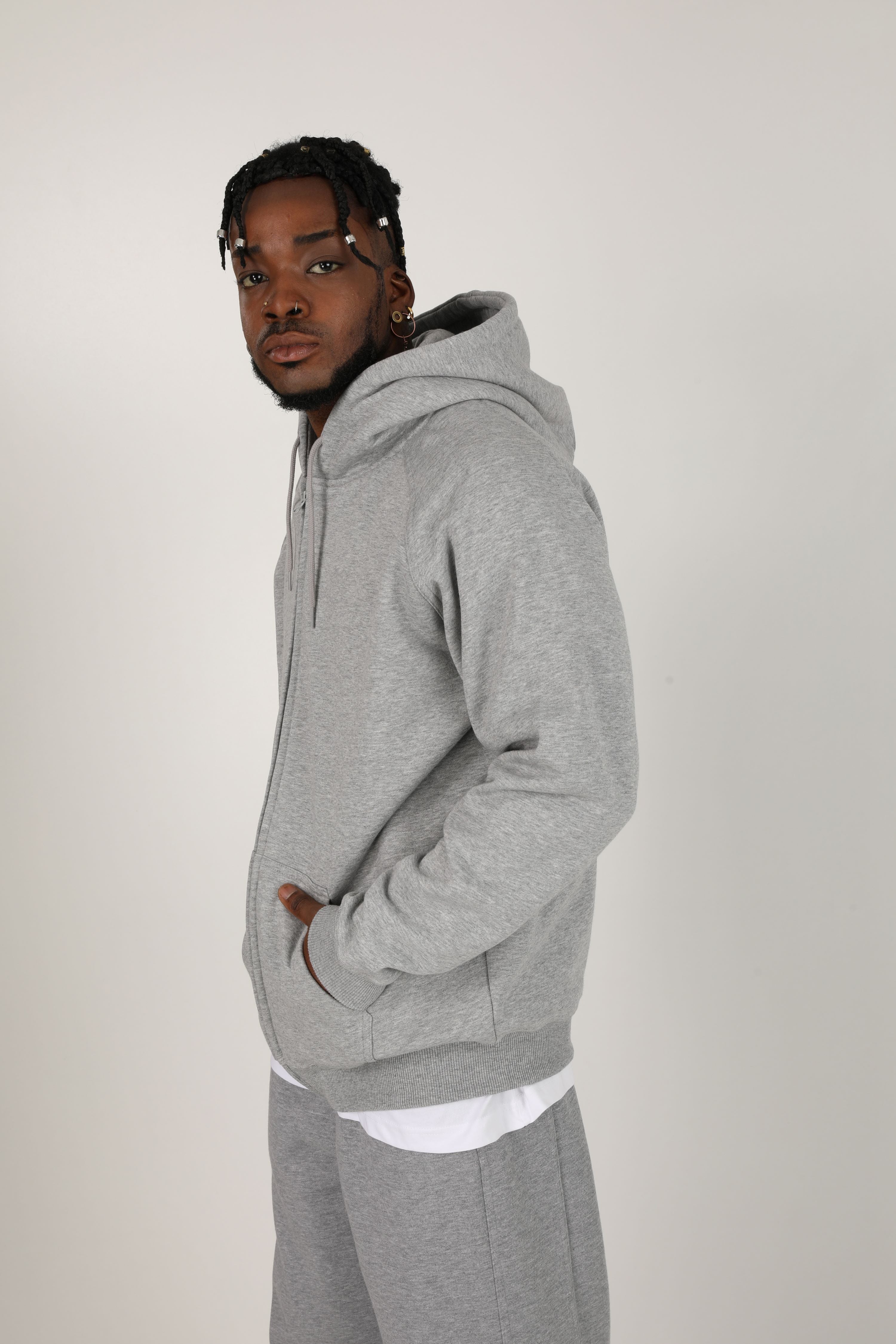 Sweat ample zippé à capuchon - Grey Heather