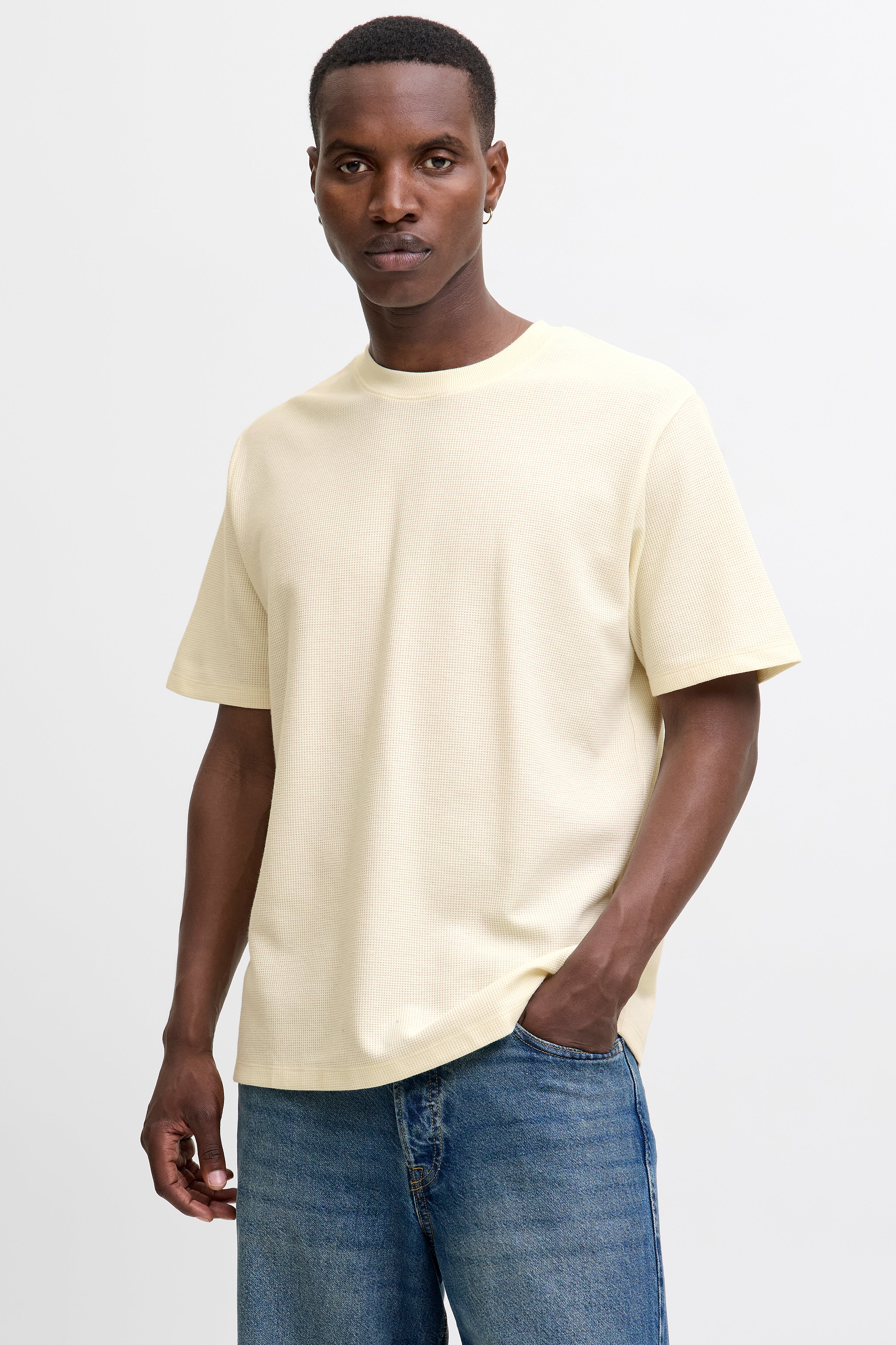 JJEAUSTIN t-shirt en tissu gaufré - Antique White Melange