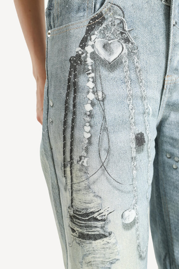 Jeans à jambes larges - Bleu/Gris