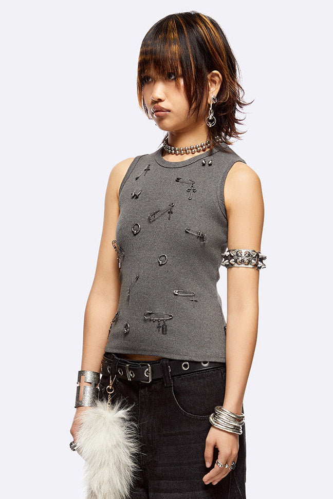 Canotta a coste Pierce Me - Grigio scuro