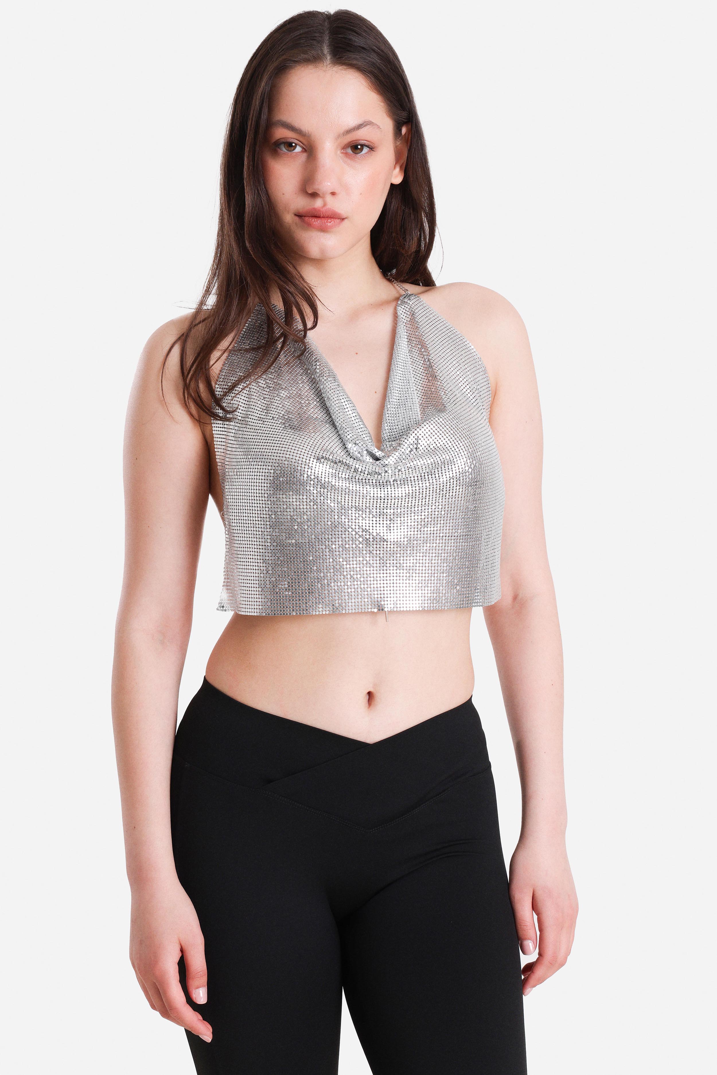 Top metallizzato con schiena scoperta - Silver