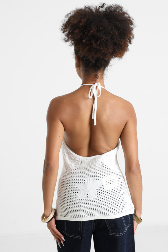 Top con collo alto all'uncinetto - Offwhite