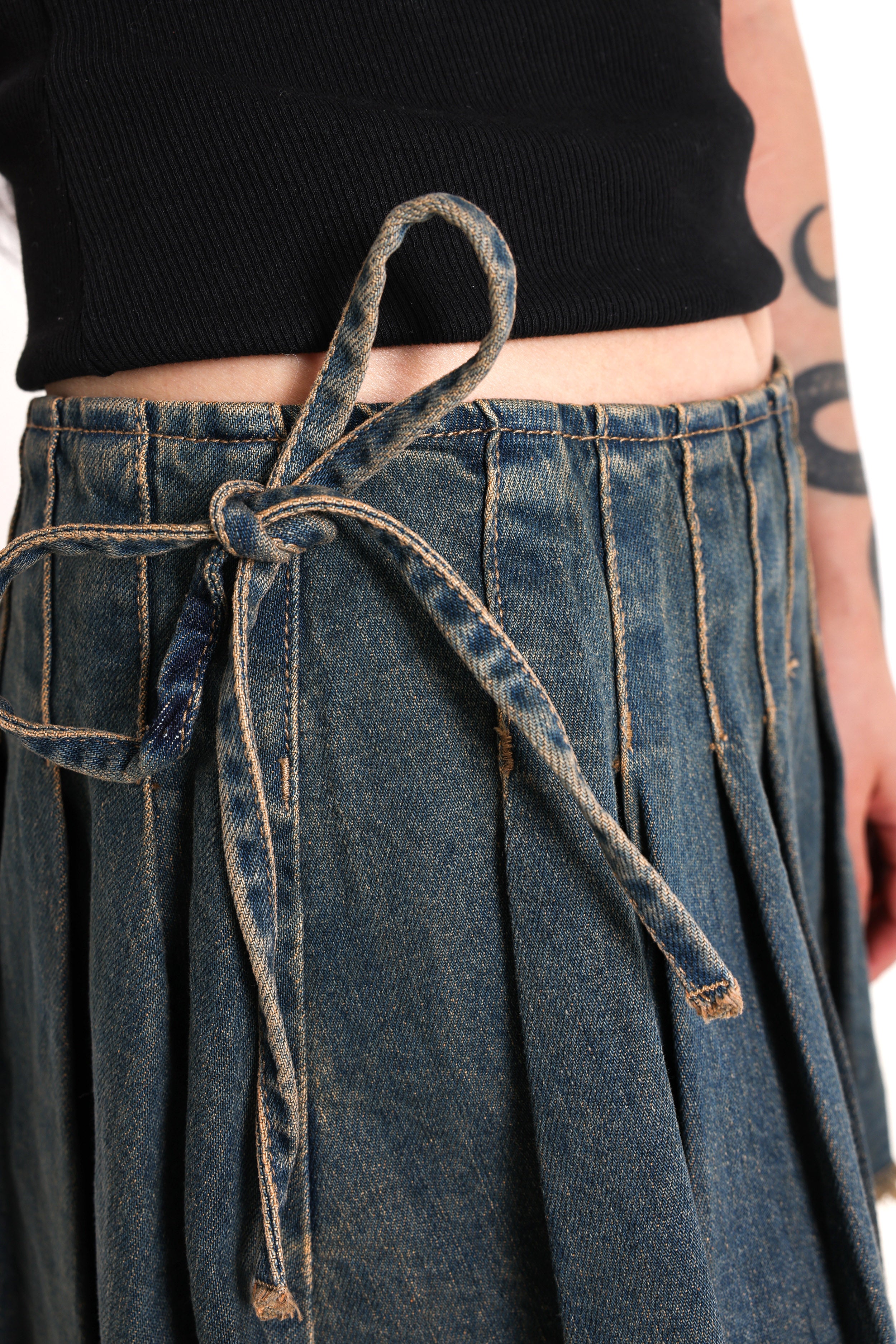 Mini denim skirt with integrated shorts - Blue