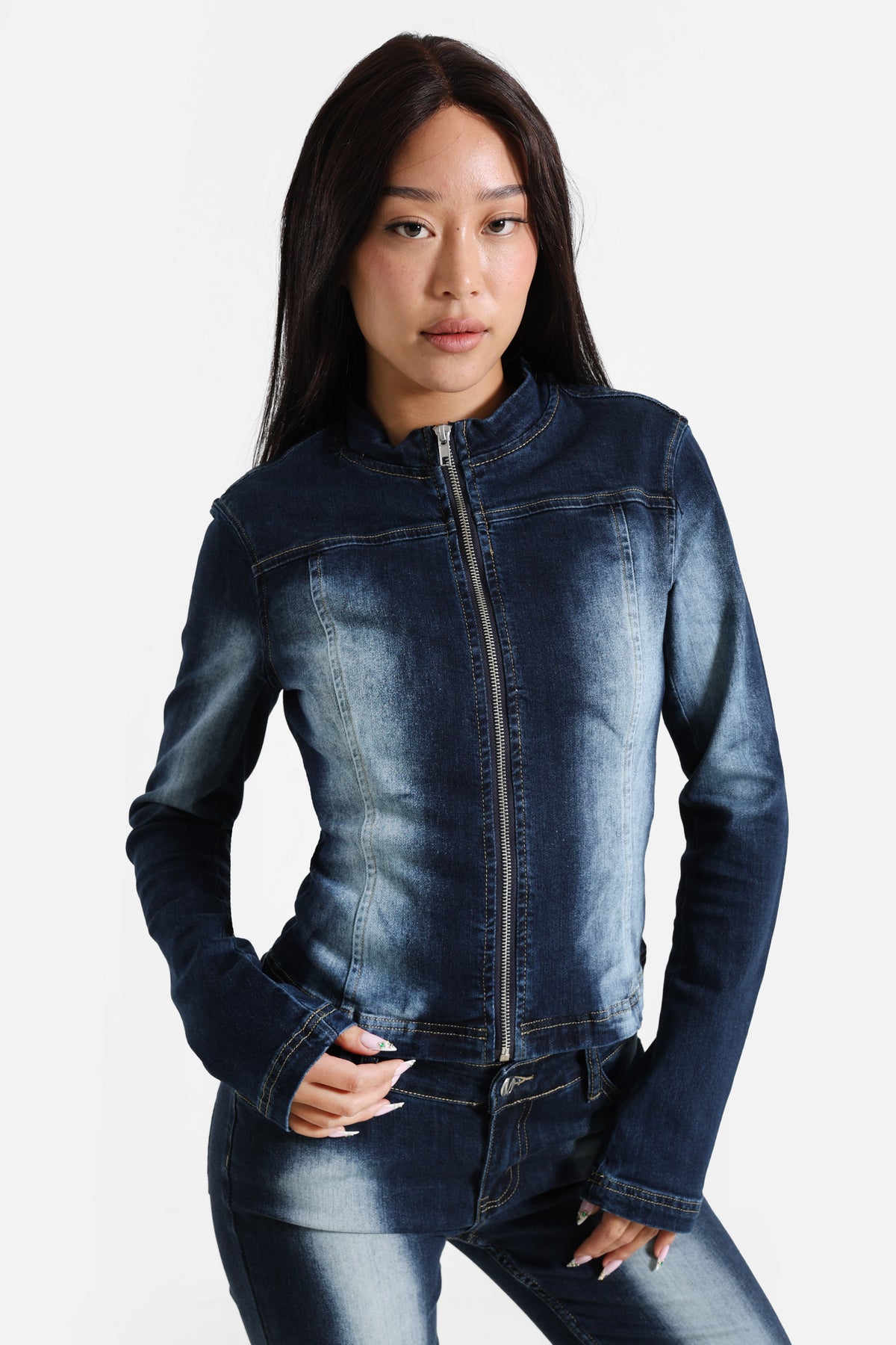Veste en jean - Bleu foncé usé