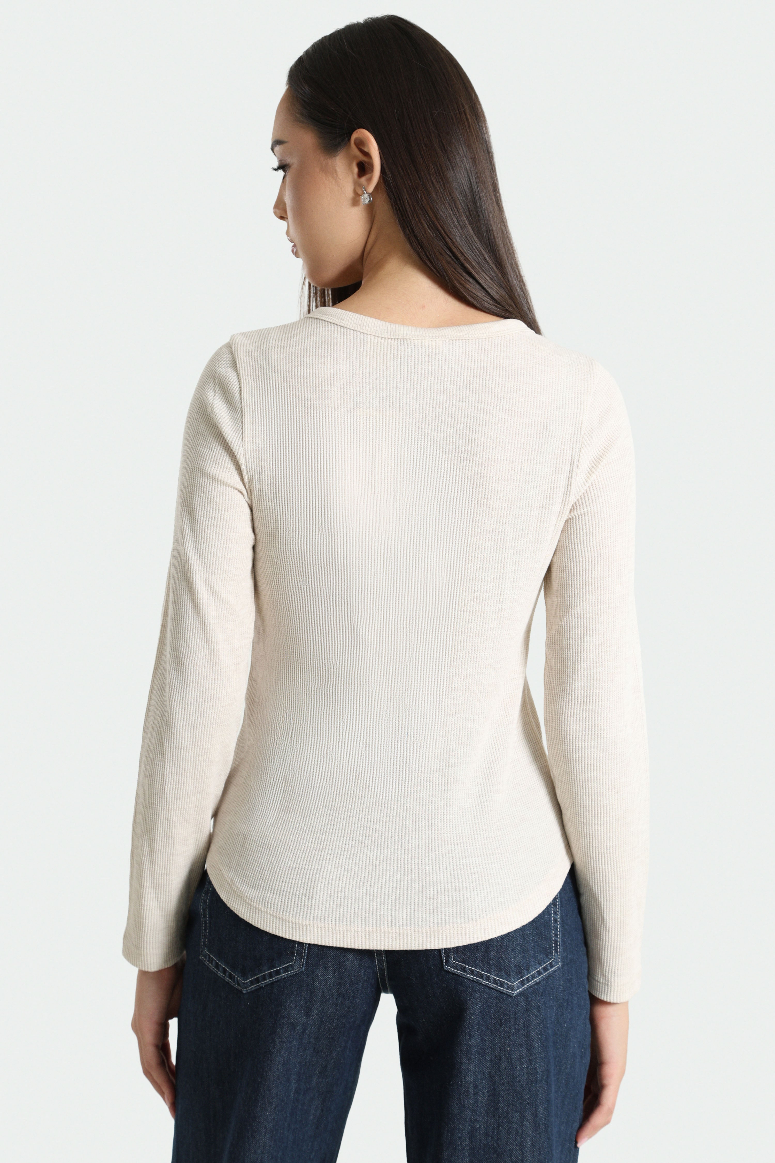 Langarmshirt aus Waffelstoff - Oatmeal Heather B0279 Bros