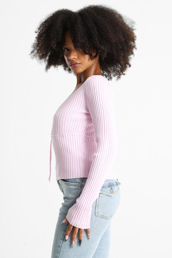 Gerippter Crop Feinstrickpullover - Hell Pink