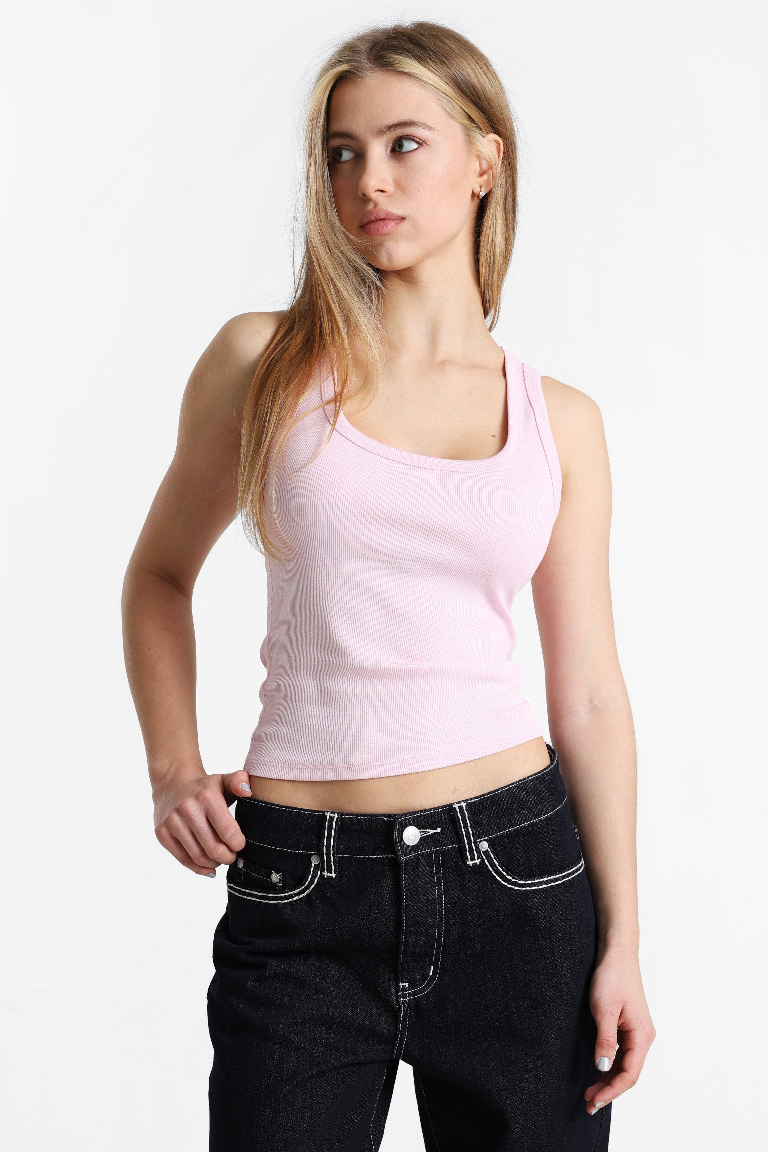 Geripptes Crop Tanktop - Rosa