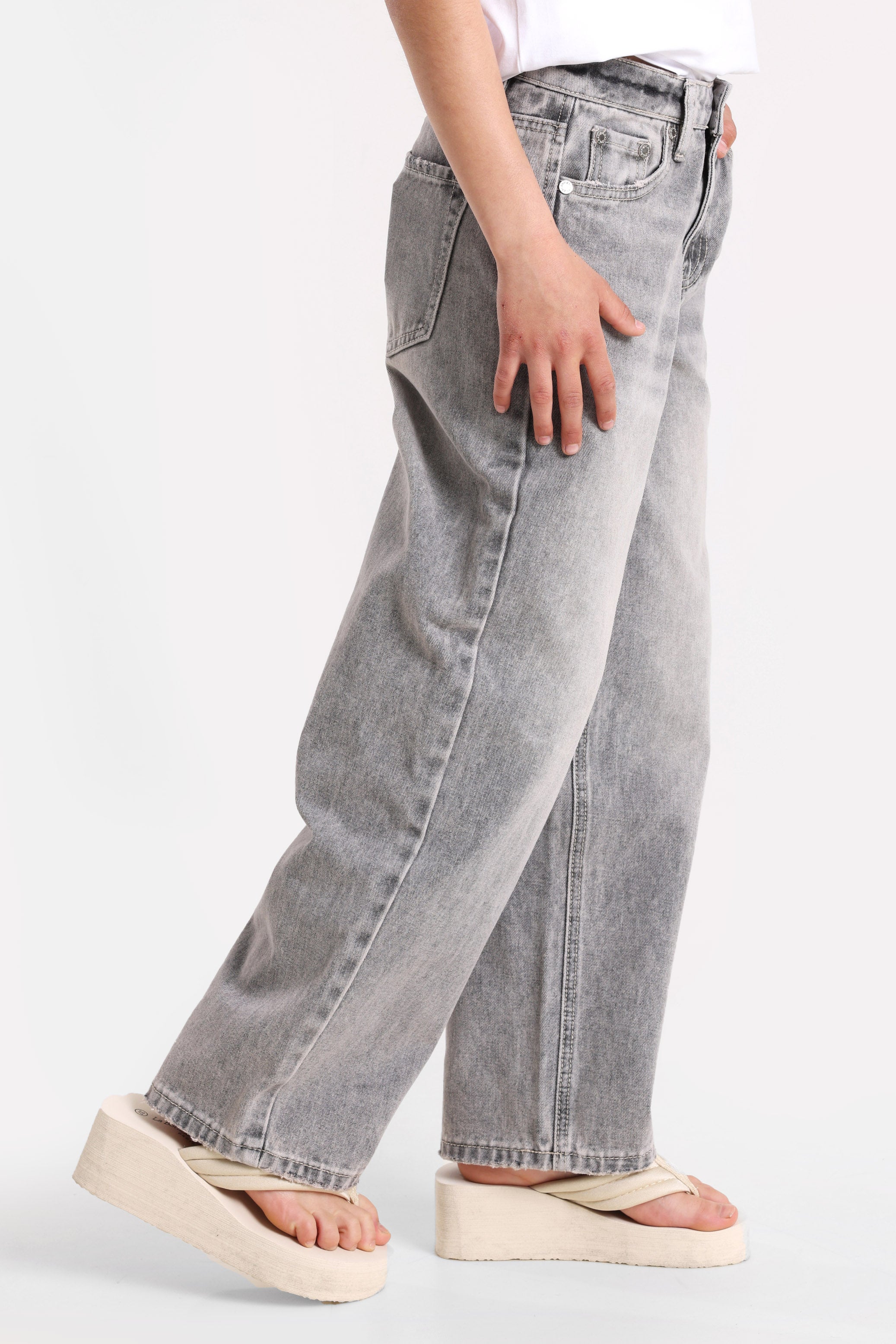 Wide Leg Jeans - Gewaschen Grau