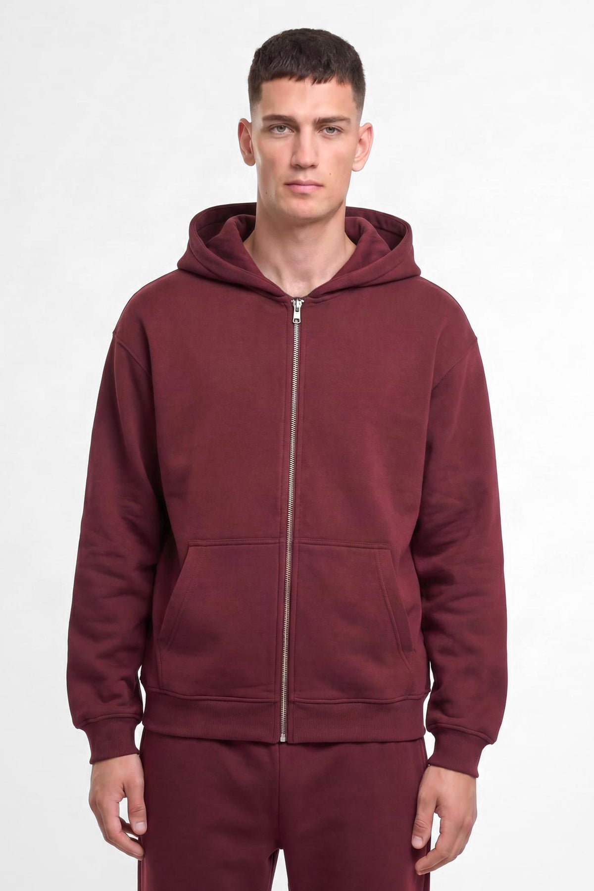 Fluffy zip-up hoodie sweatshirt - Burgundy