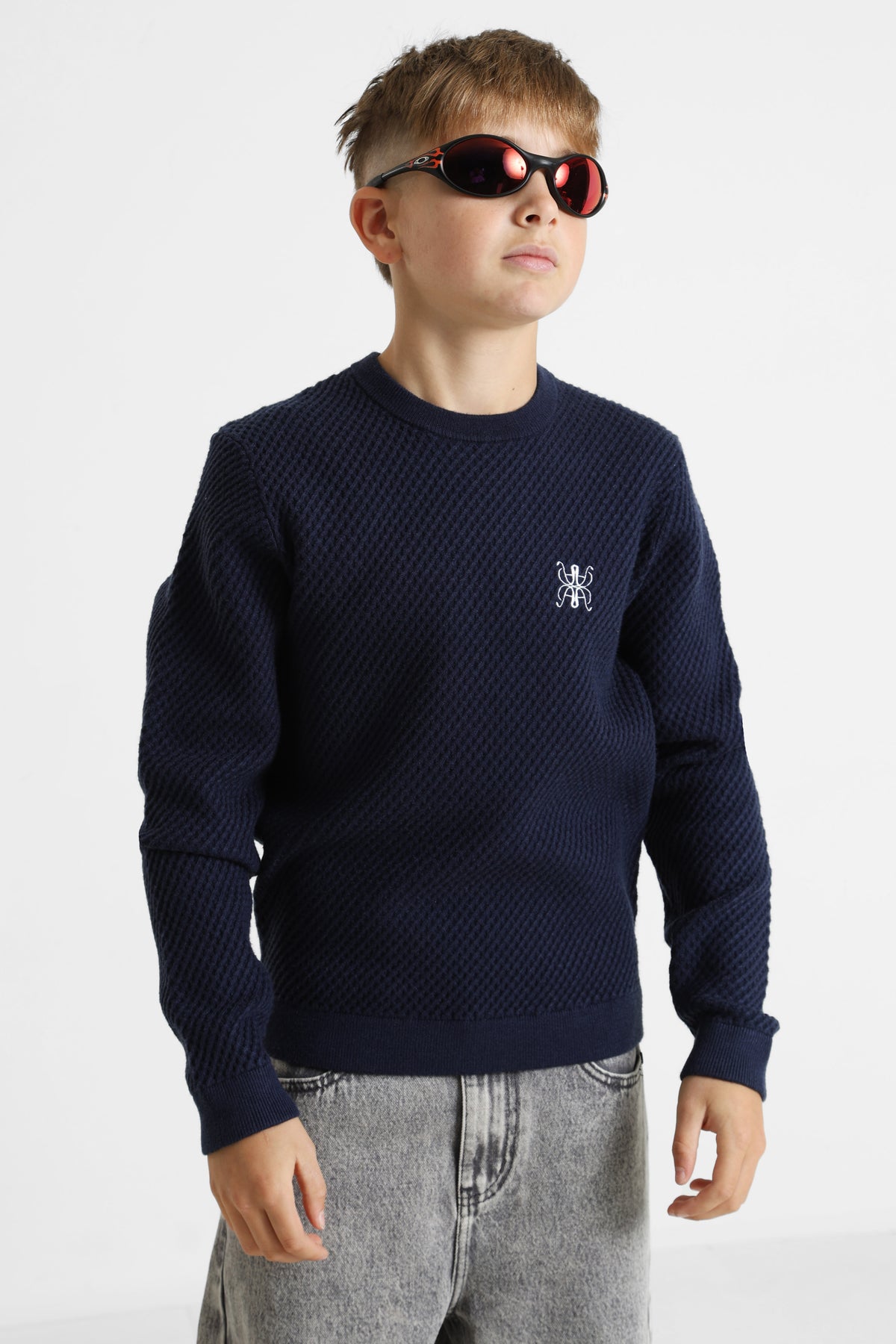 Maglione in maglia strutturata - Bleu marine