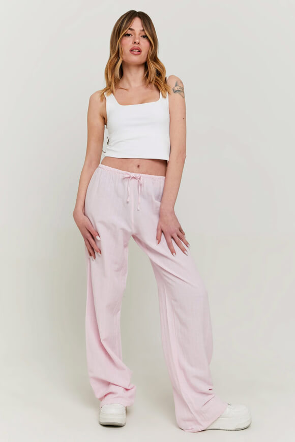 Pantaloni di lino a gamba larga - Pink + White