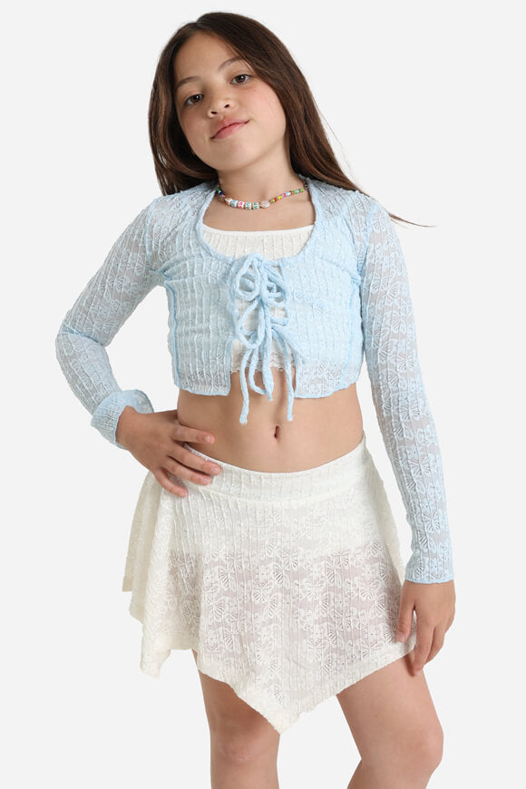 Spitzen Crop Bluse - Hellblau