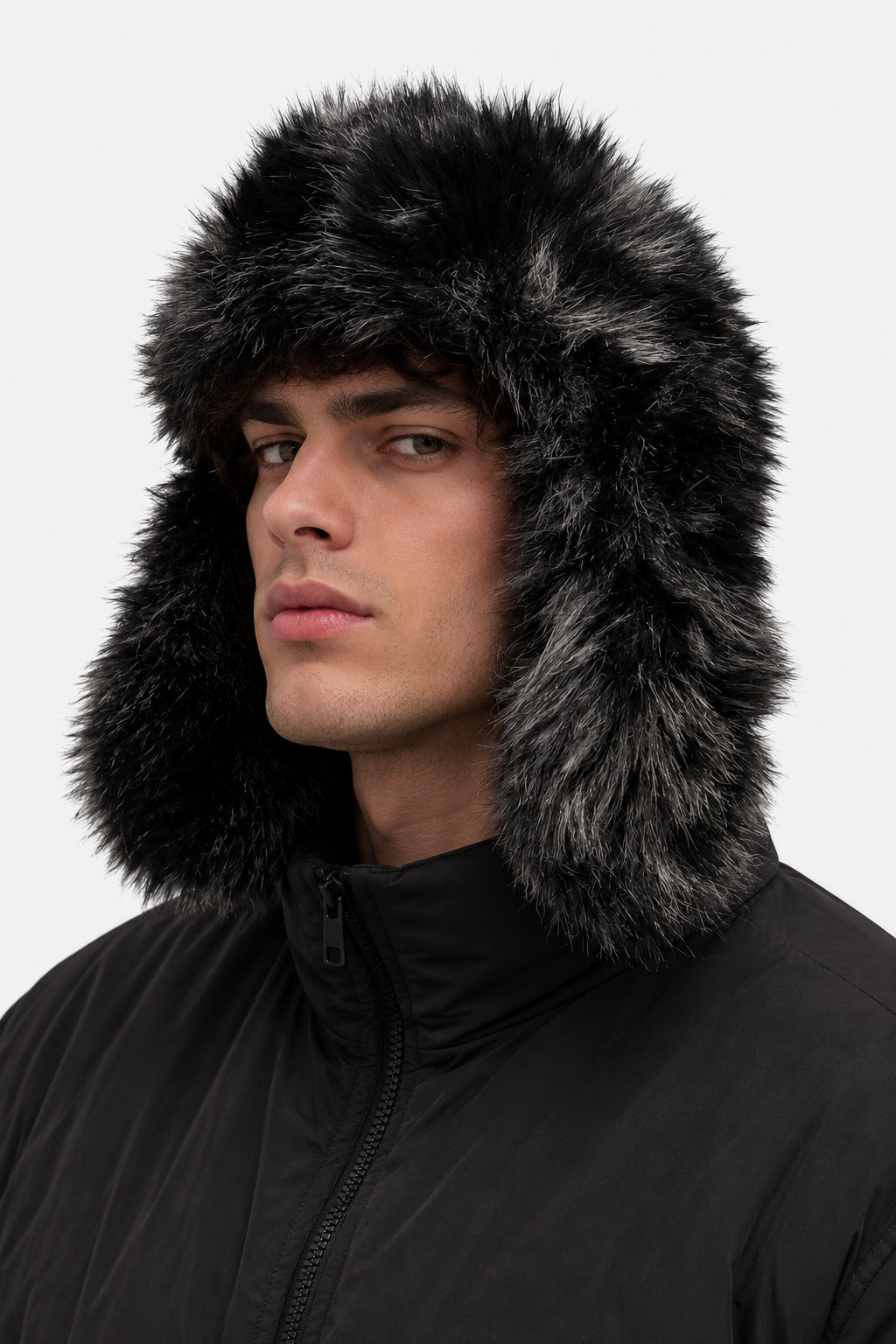 Trapper-Kunstpelz-Beanie - Black