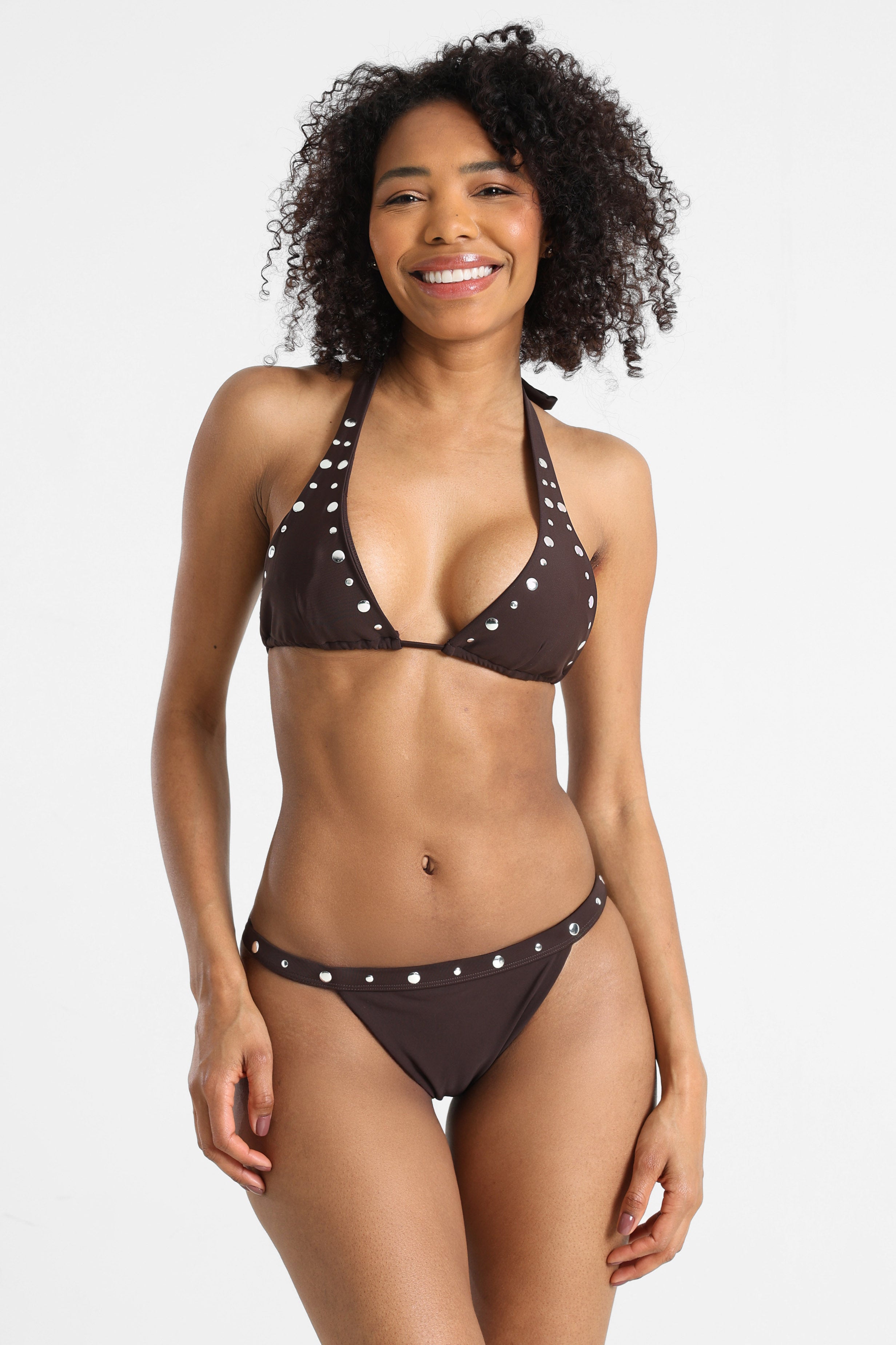 Bikini-Unterteil mit Nieten - Dunkelbraun