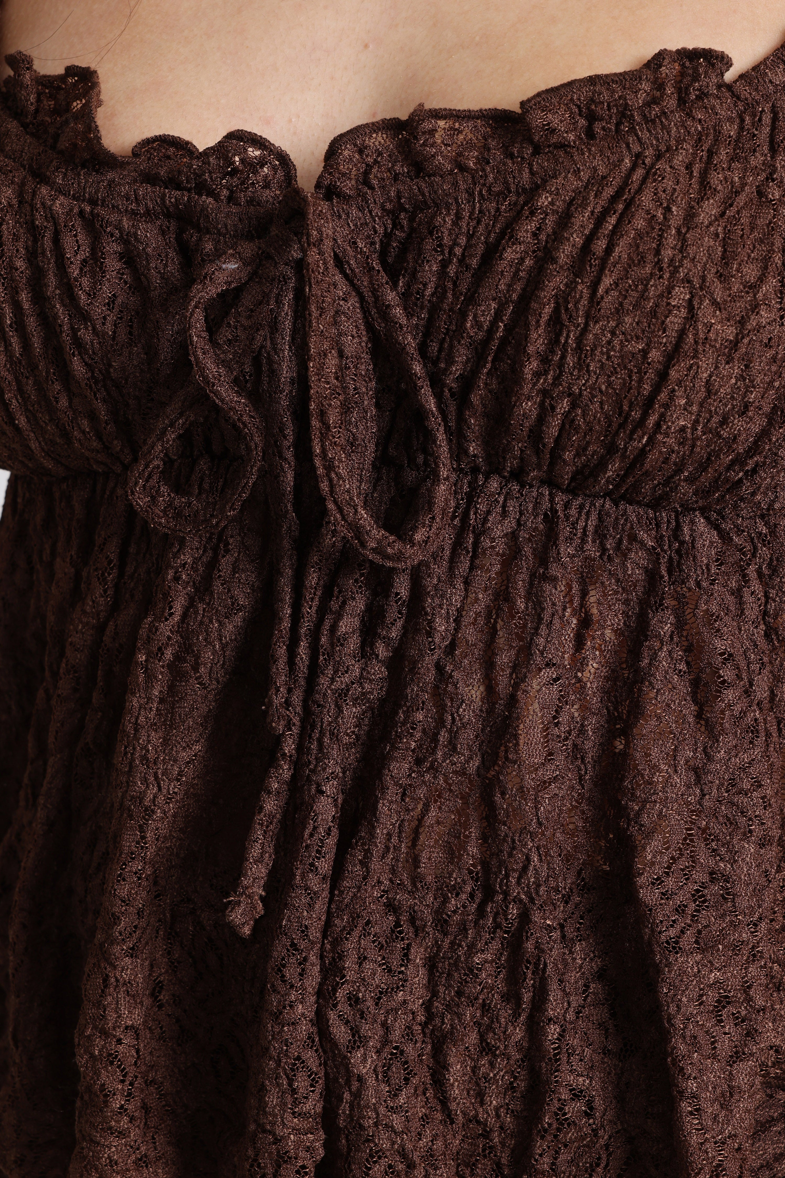 T-Shirt court en dentelle - Brun foncé