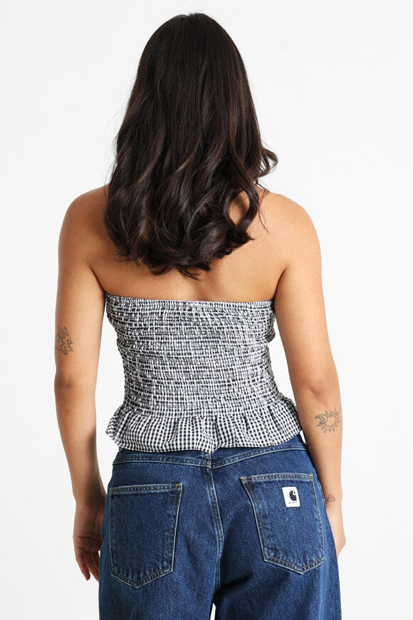 Crop top a fascia in seersucker - bianco + nero