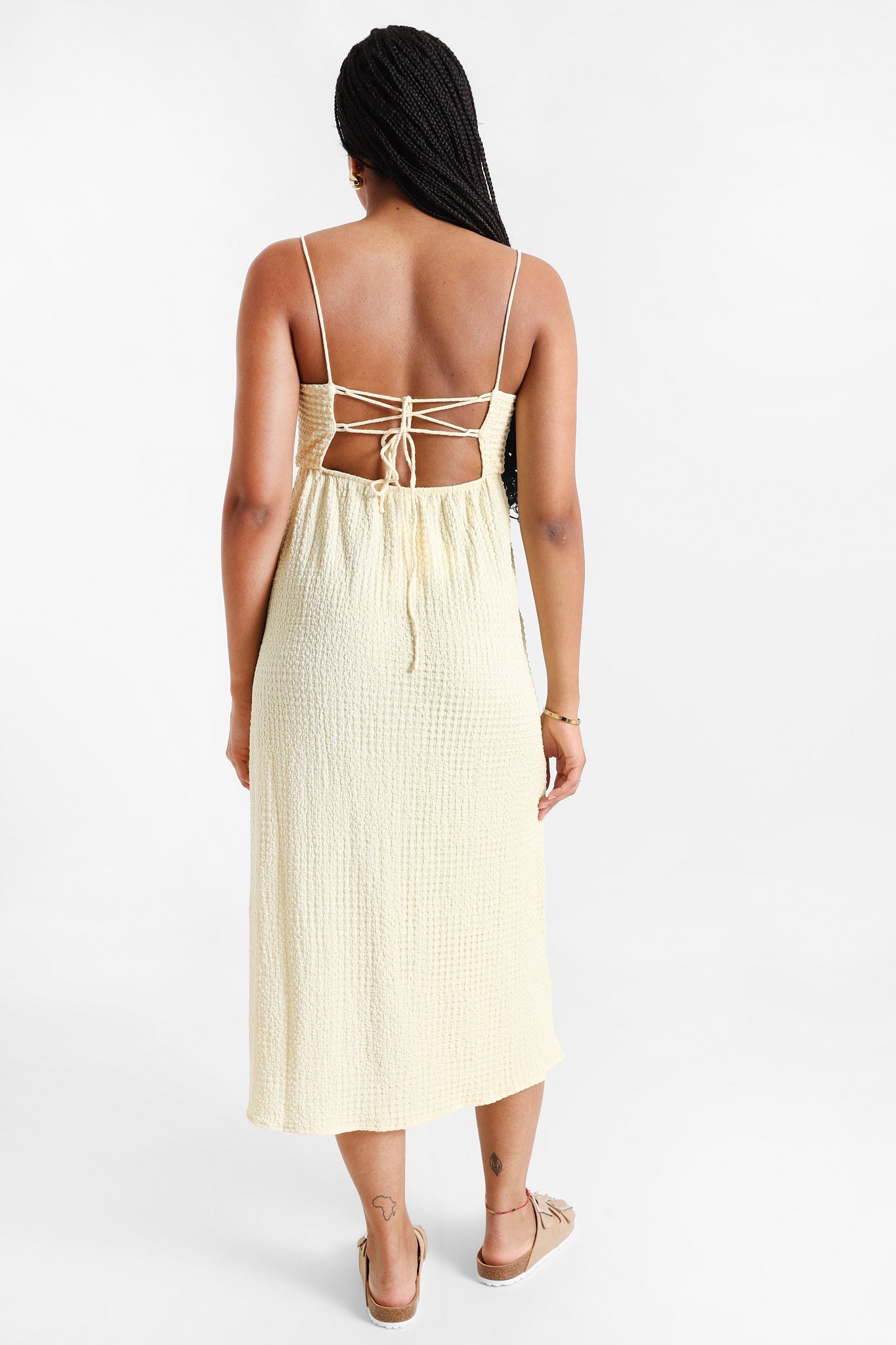 Robe midi en tissu structuré - Jaune