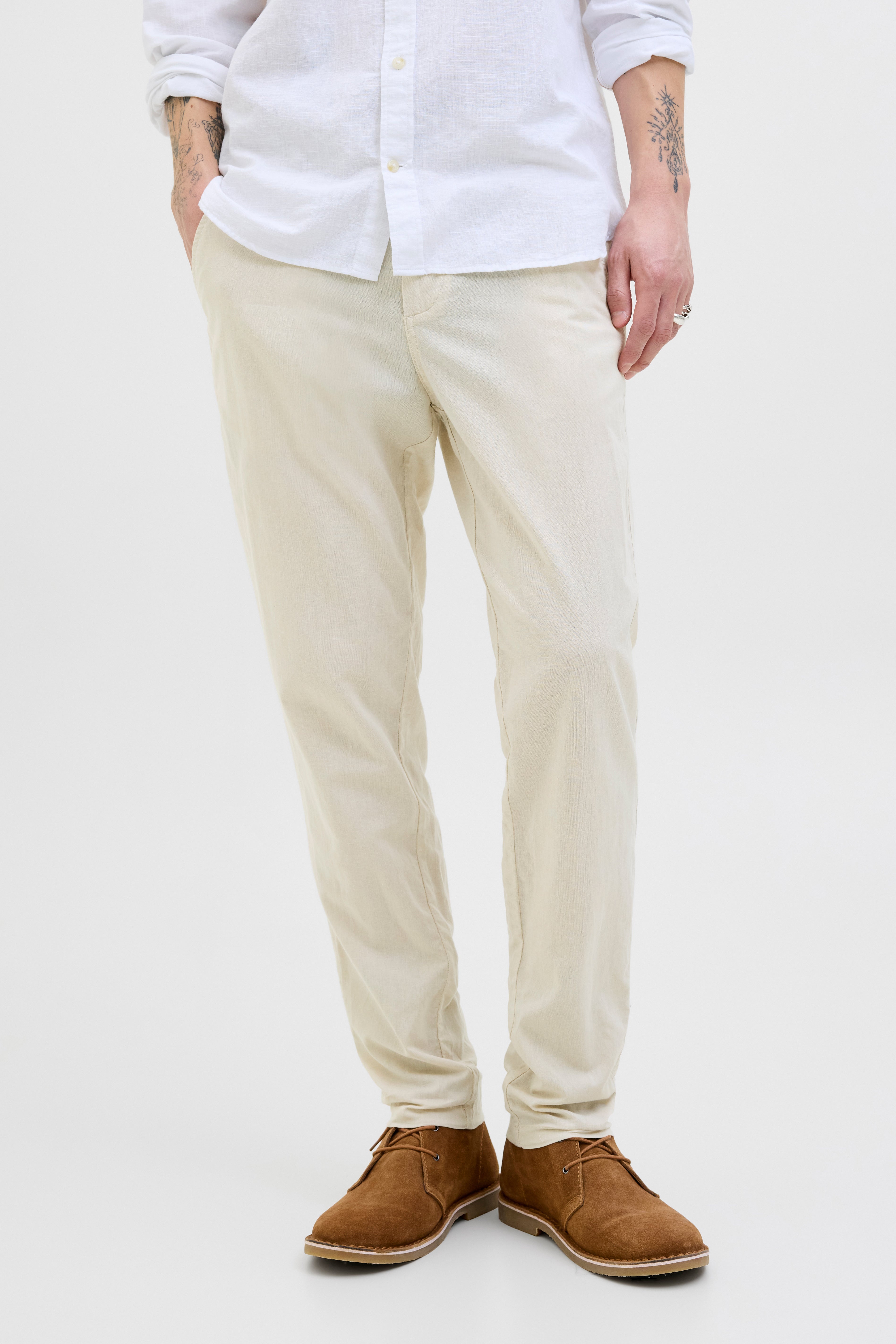 JPSTACE pantalon chino en lin L32 - Feather Gray