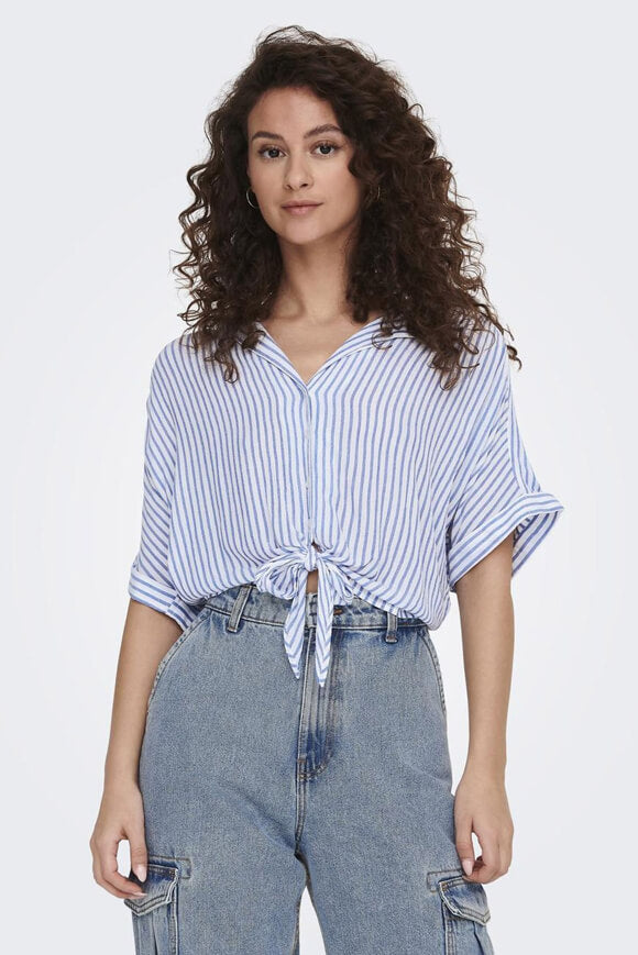 Paula seersucker blouse - Cloud Dancer + Balsam Green