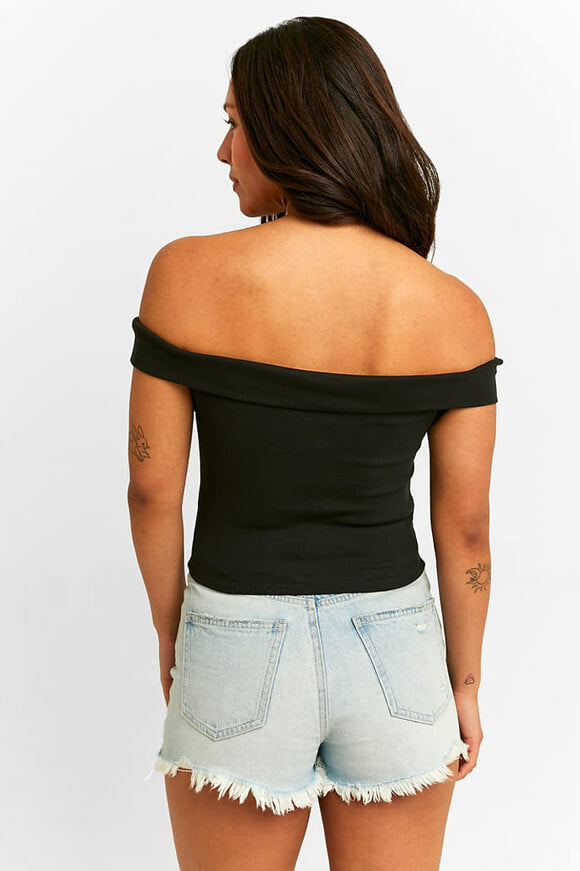 Top crop off shoulder - Noir