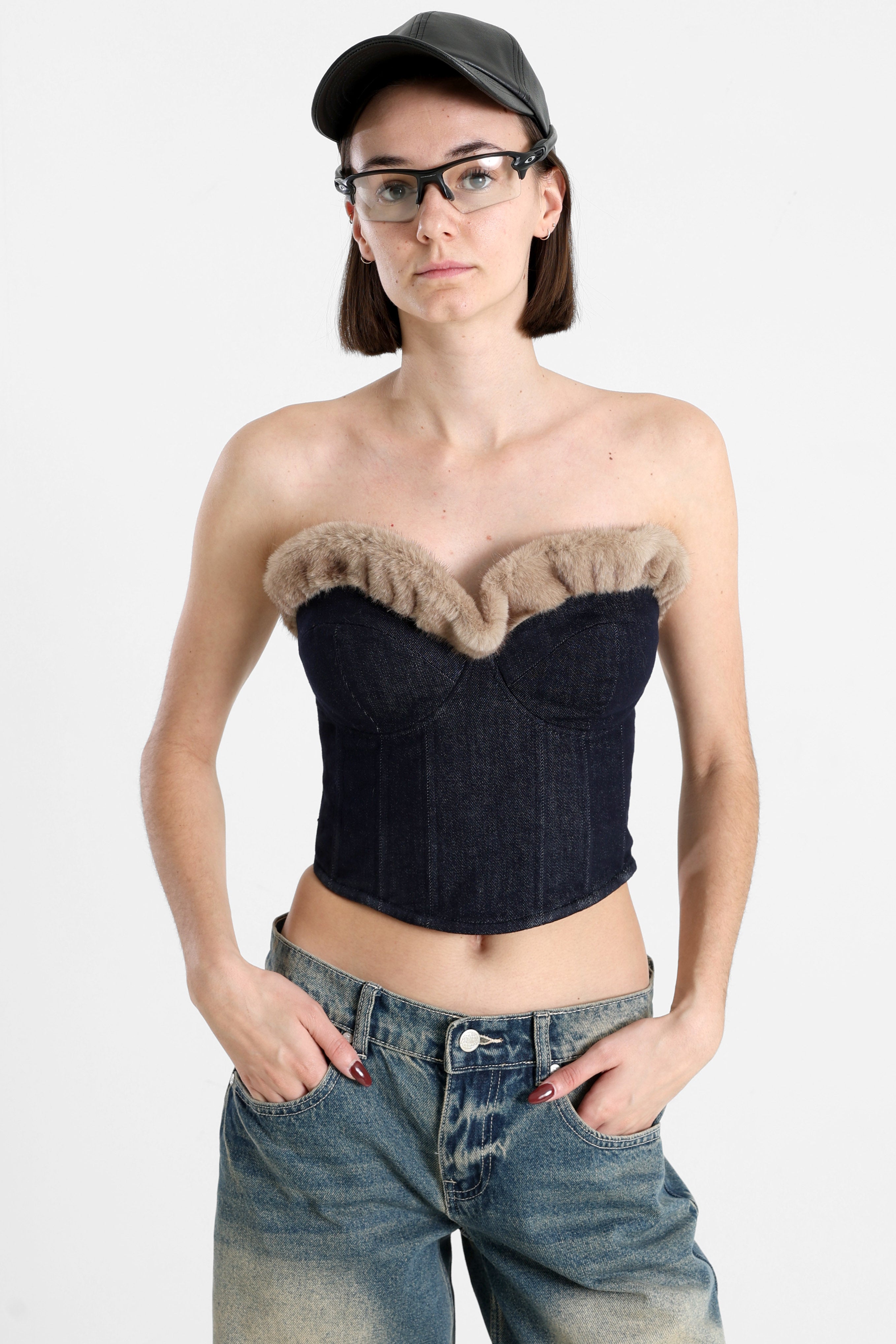 Jeans Corsage-Top - Dunkelblau