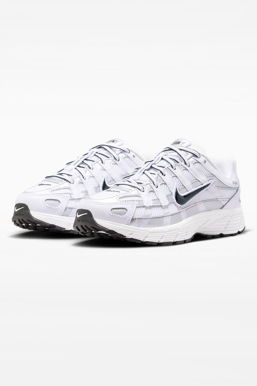 P-6000 Sneaker - White + Black + Metallic Silver