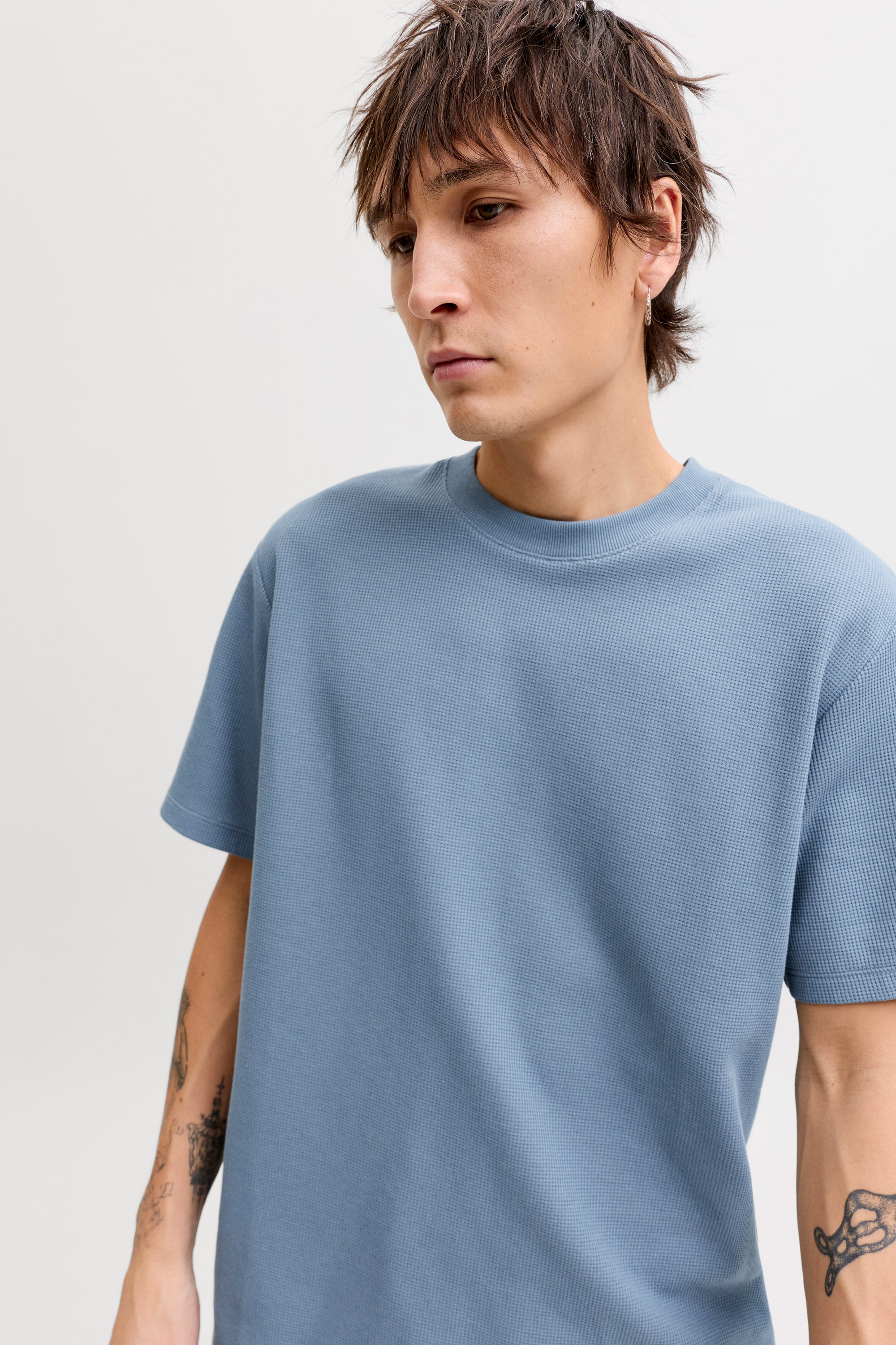 JJEAUSTIN T-Shirt mit Waffelstruktur - Blue Mirage