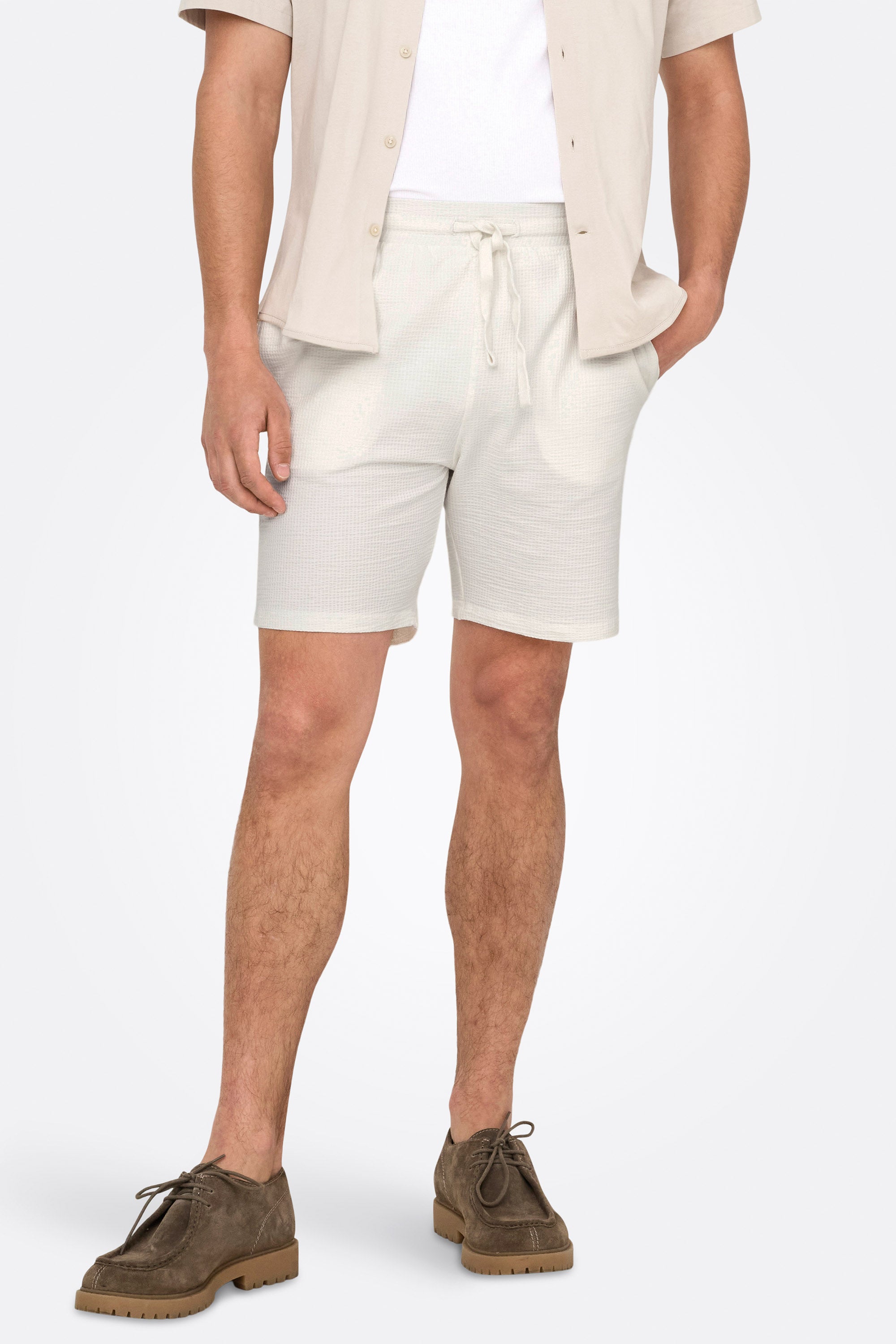 ONSKIAN seersucker shorts - Cloud Dancer