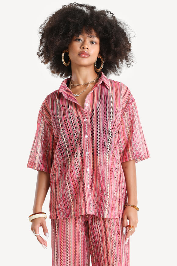 Camicia oversize all'uncinetto - Rose