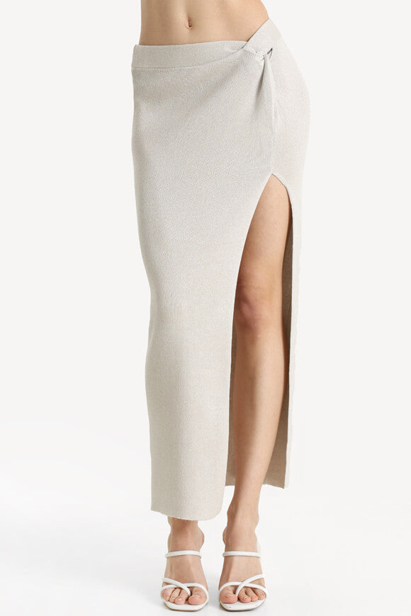 Maxi gonna in maglia con paillettes - Beige chiaro