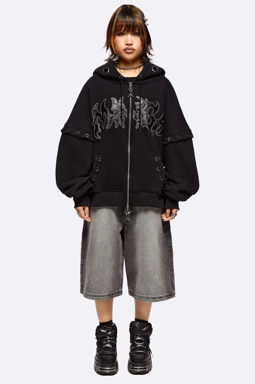 Threadeye Oversize Kapuzensweatjacke - Black