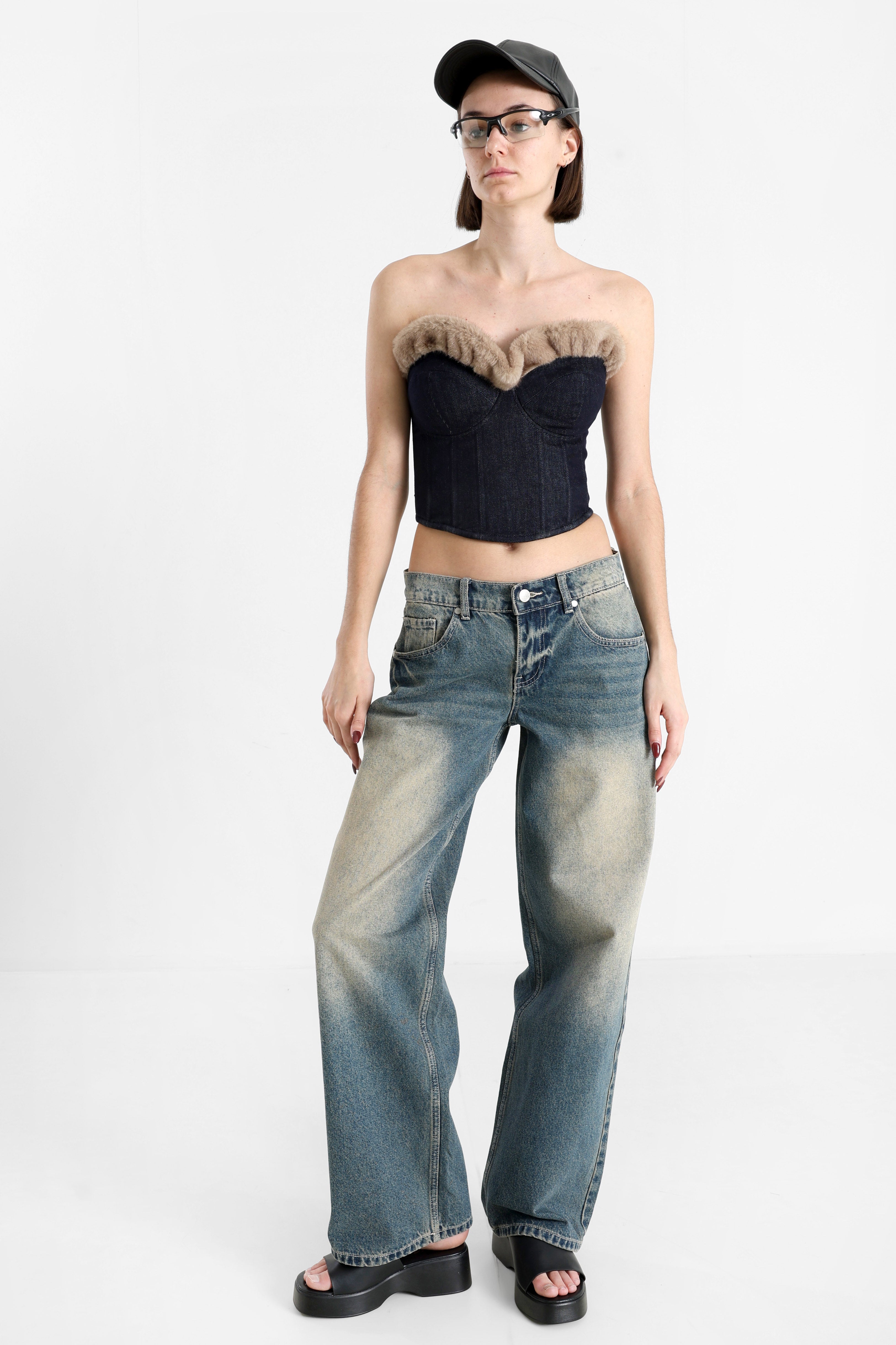 Jeans Corsage-Top - Dunkelblau