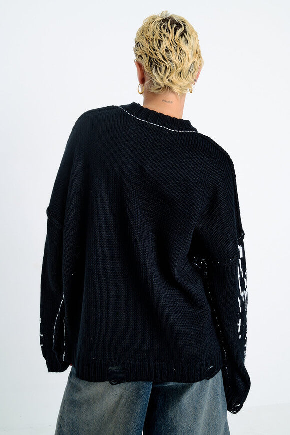 Shatter oversize chunky knit sweater - Black + White