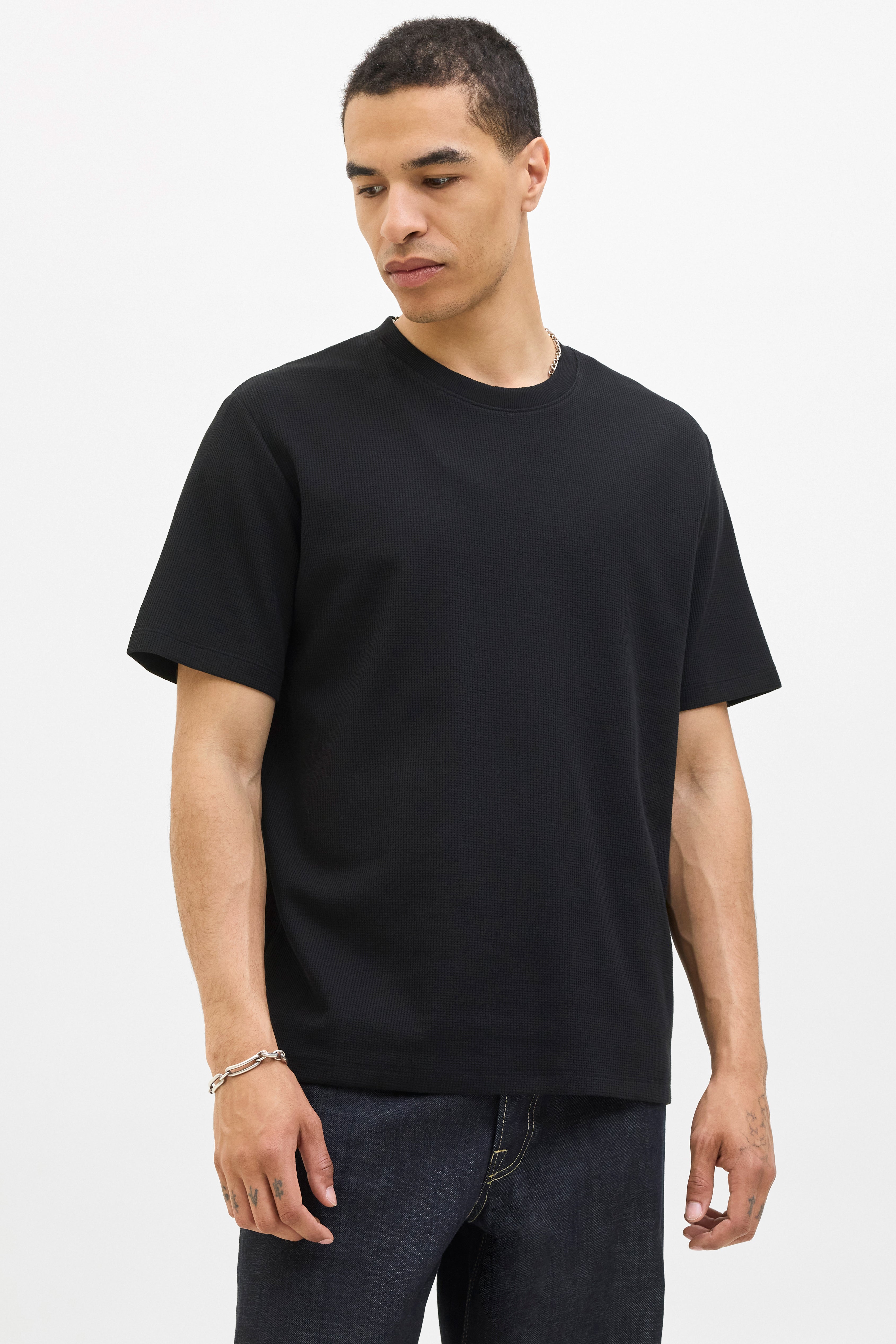 JJEAUSTIN t-shirt en tissu gaufré - Black