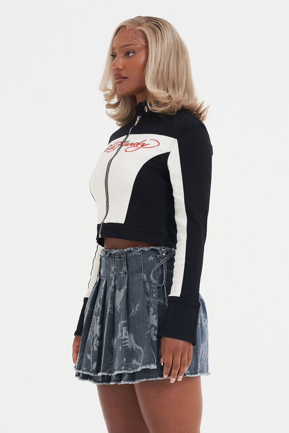 Veste de motard Crop - Black + Beige