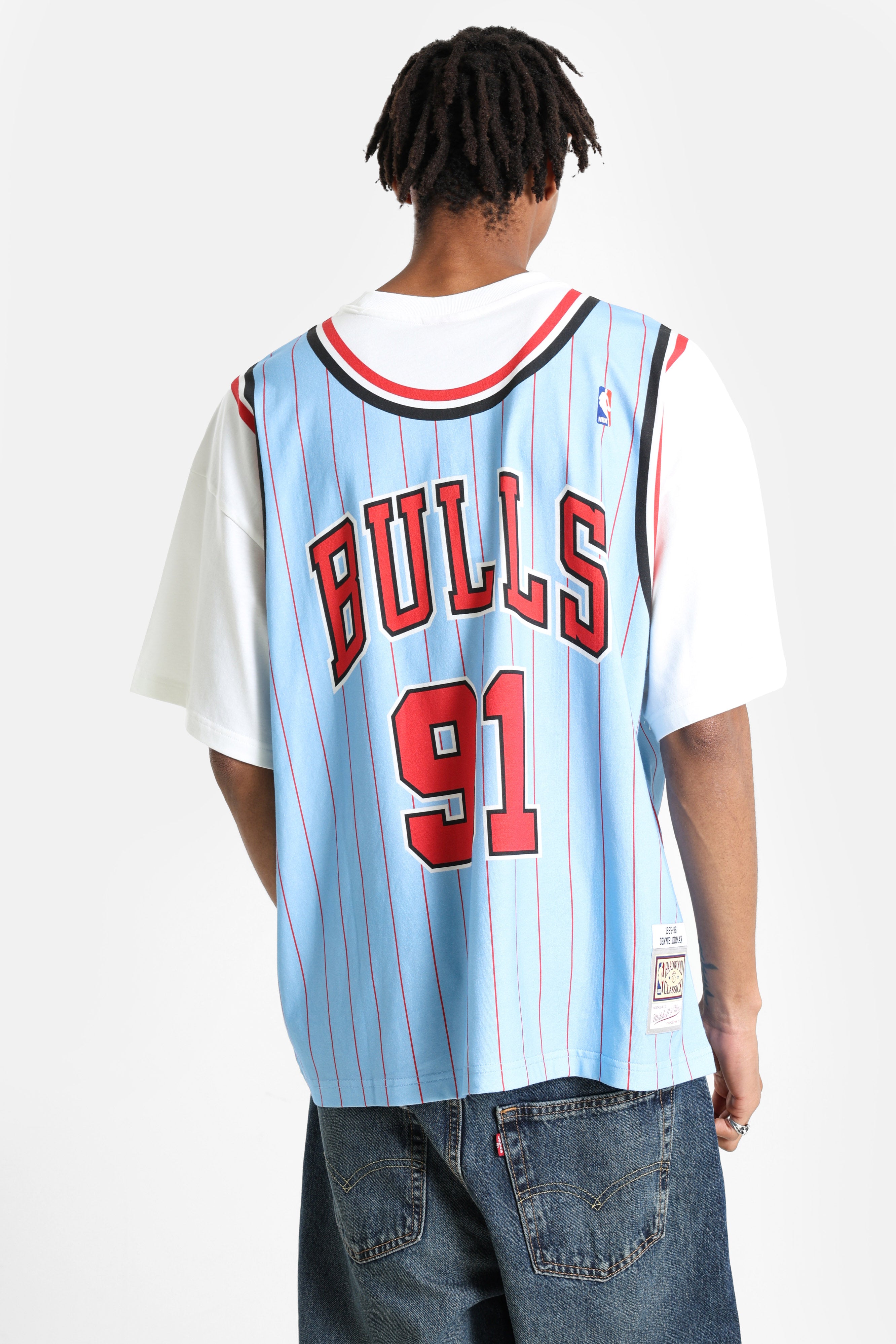 Dennis Rodman t-shirt ample - Light Blue + White