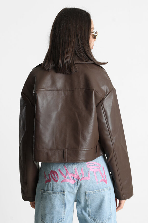 Oversized faux leather jacket - Chocolate