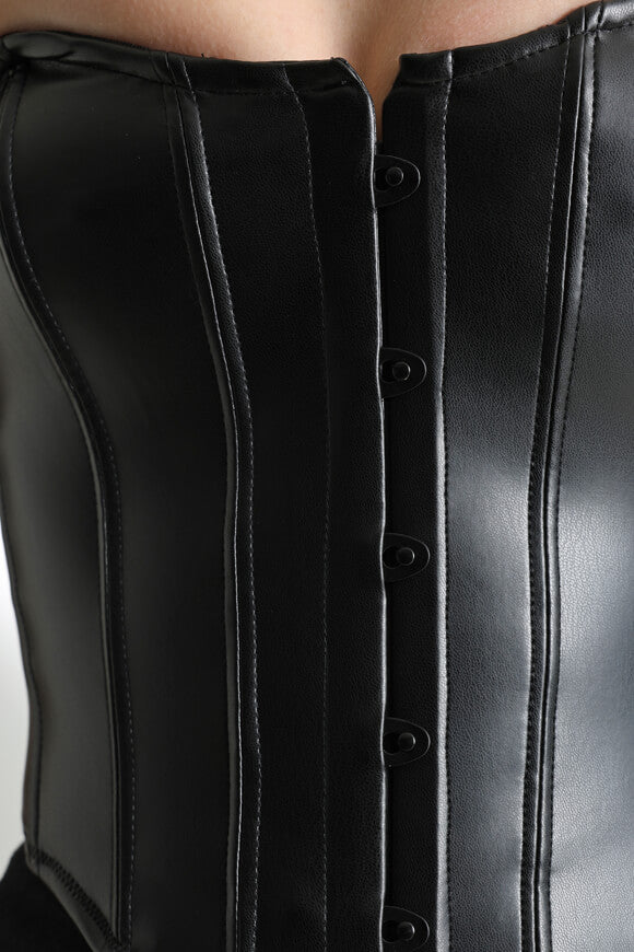 Kunstleder Corsage-Top - Schwarz
