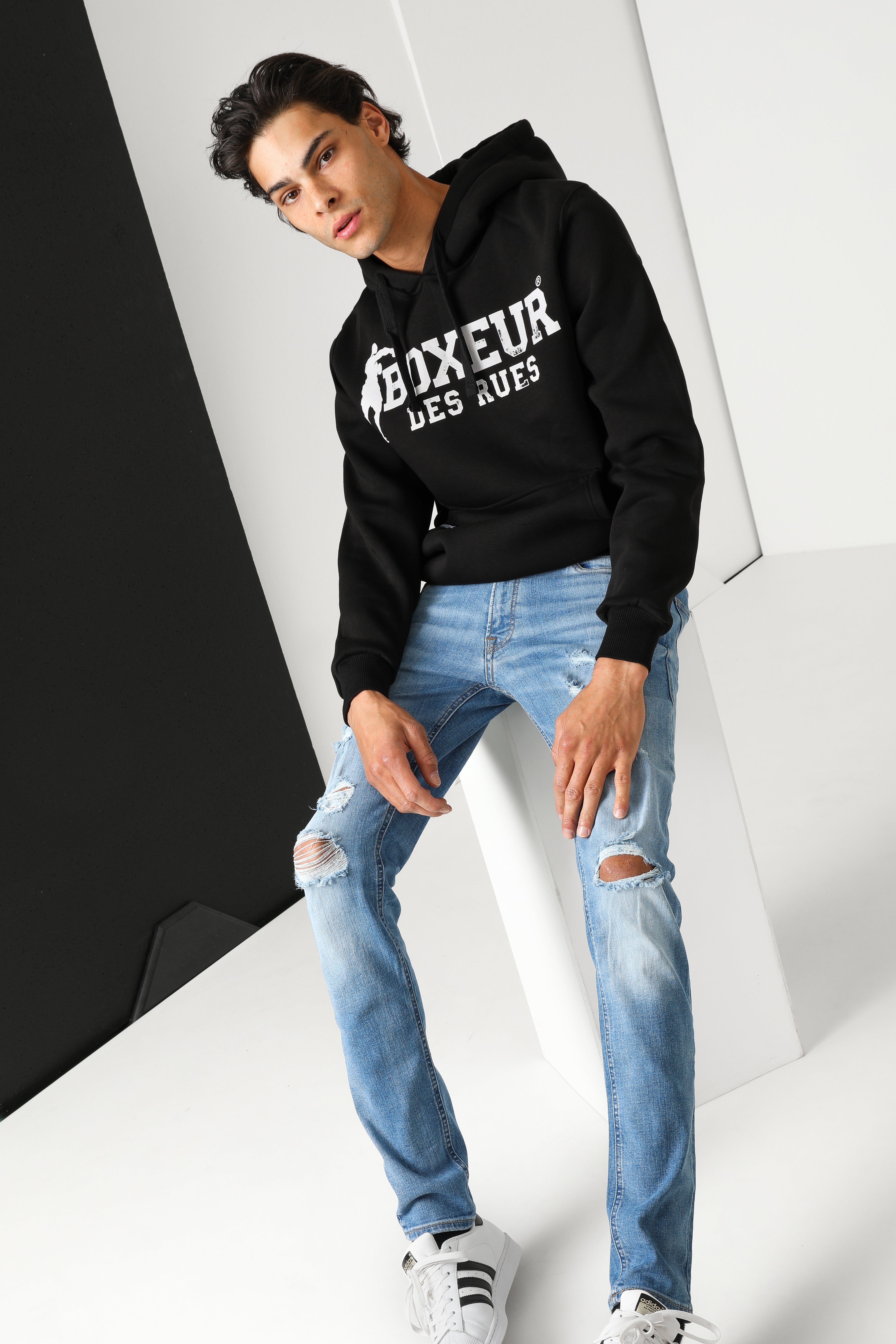 Kapuzensweatshirt - Black + White