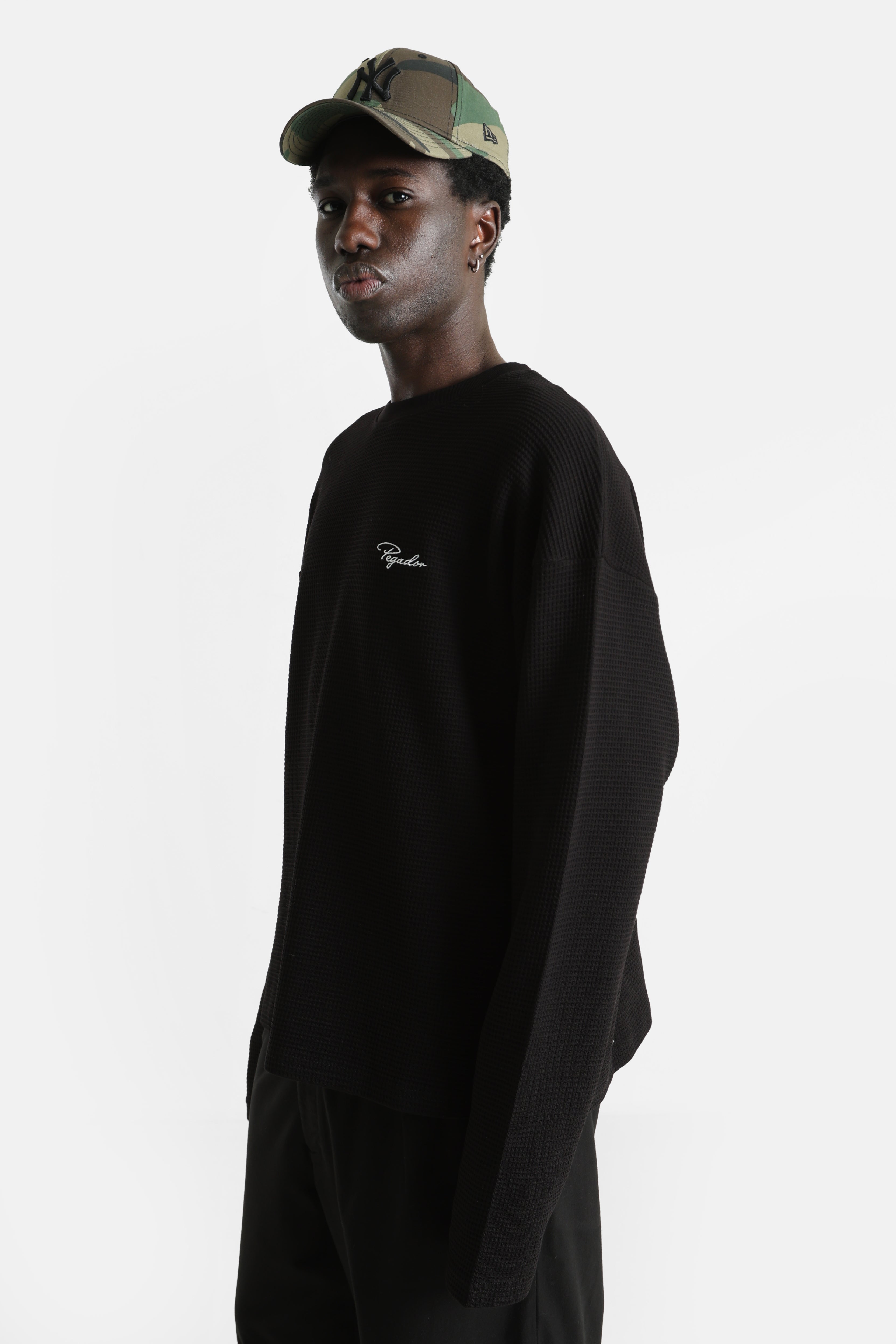 Signar Langarmshirt aus Waffelstoff - Black