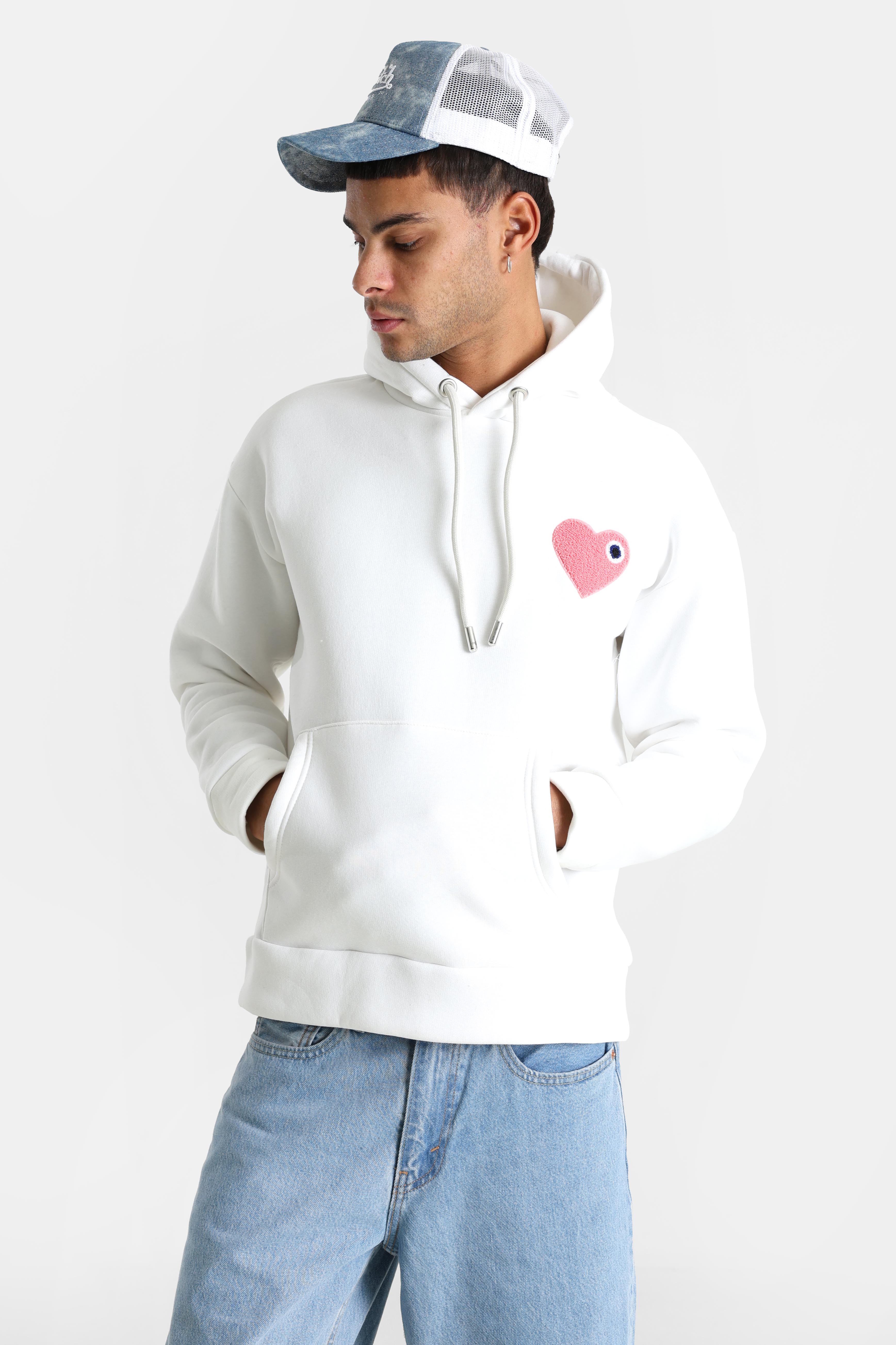 Heart Kapuzensweatshirt - White + Pink