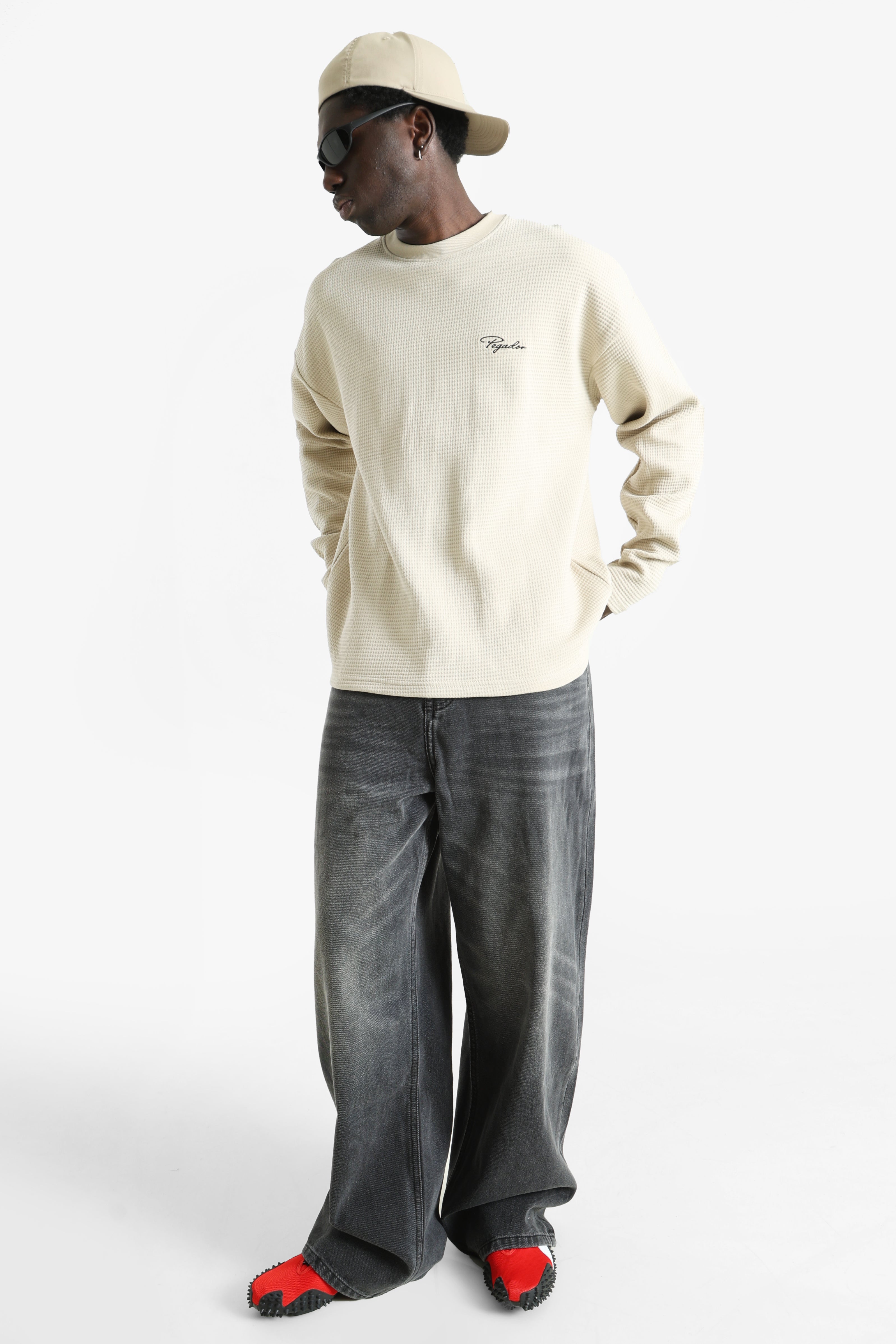 Signar Langarmshirt aus Waffelstoff - Washed Stone Black