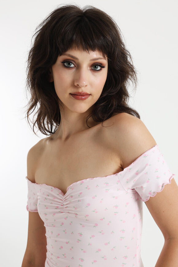 Off Shoulder Crop Shirt - Light Pink