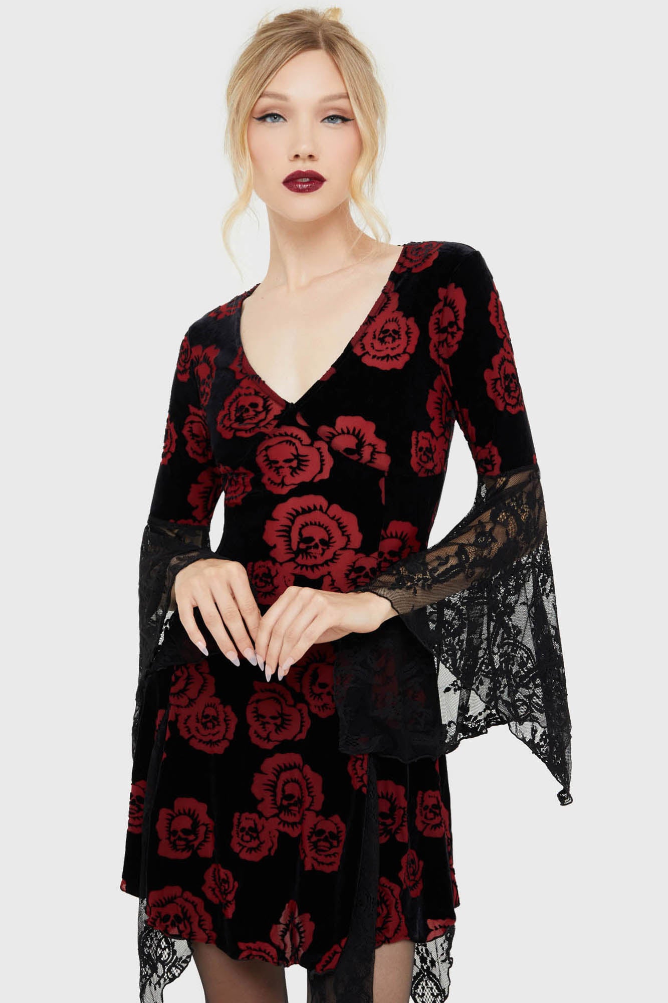 Samt Minikleid - Black + Red