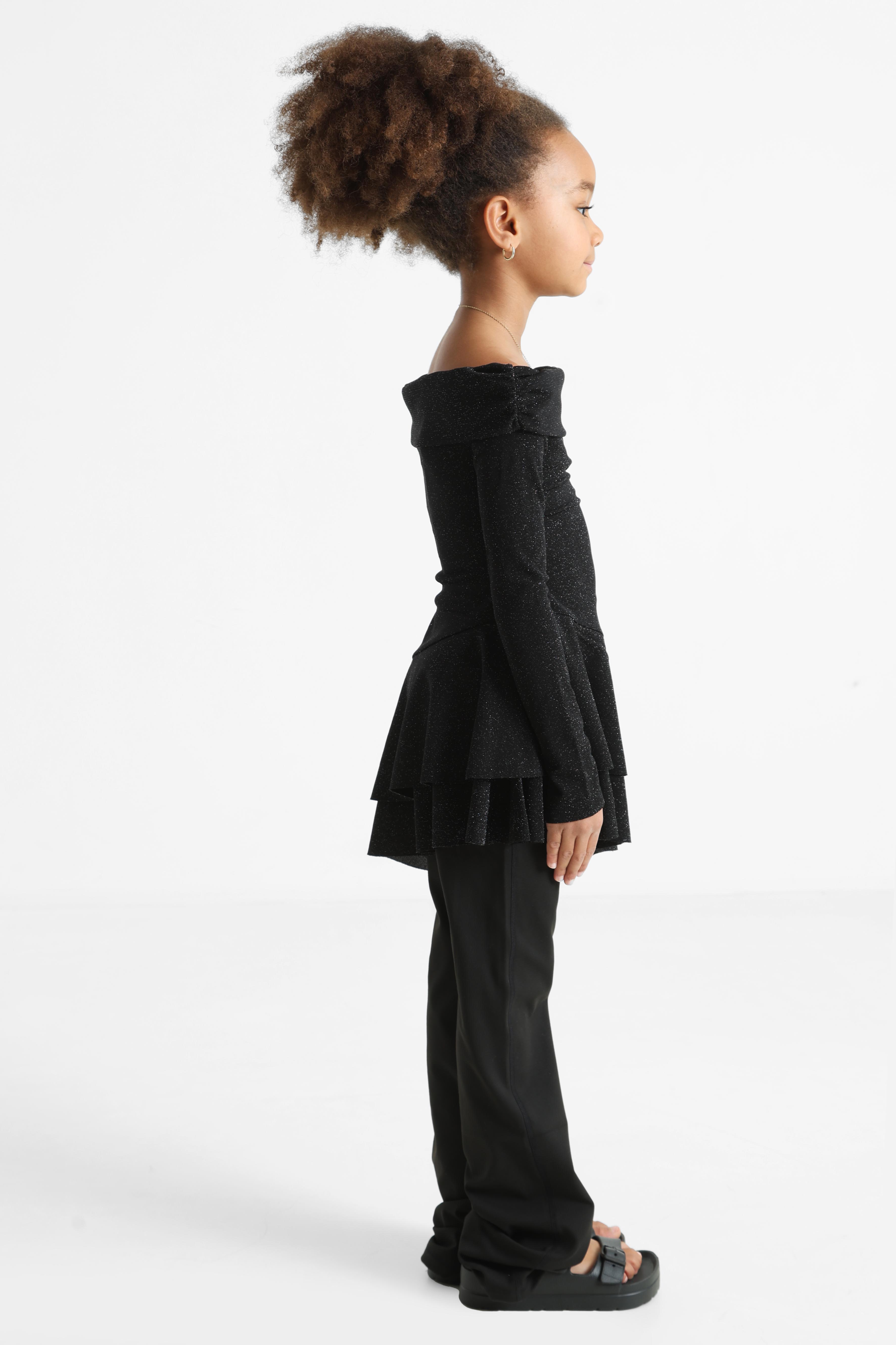 Glitter off-shoulder mini dress - black + silver